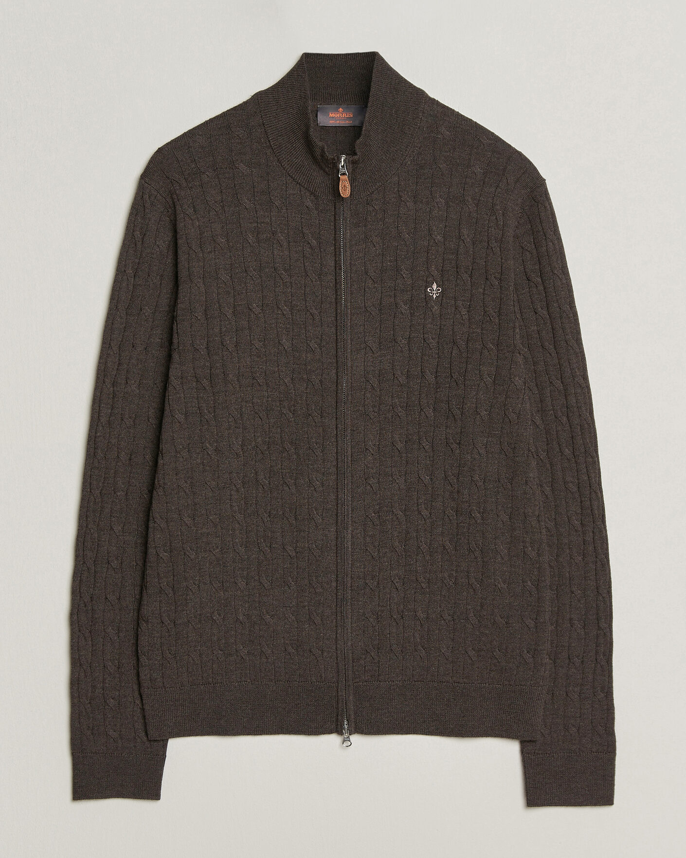Herre | Gensere | Morris | Merino Cable Zip Cardigan Brown
