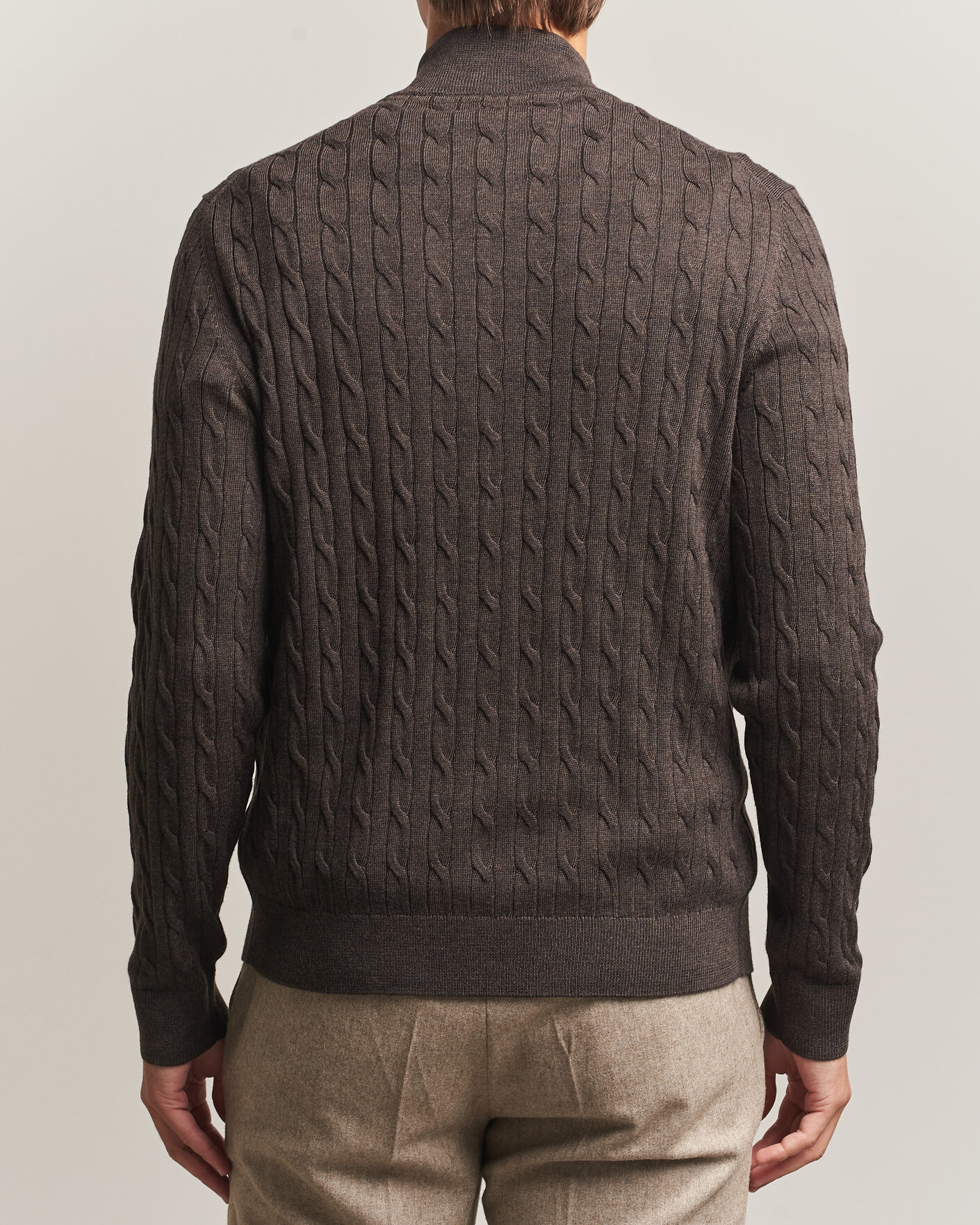 Herre | Gensere | Morris | Merino Cable Zip Cardigan Brown