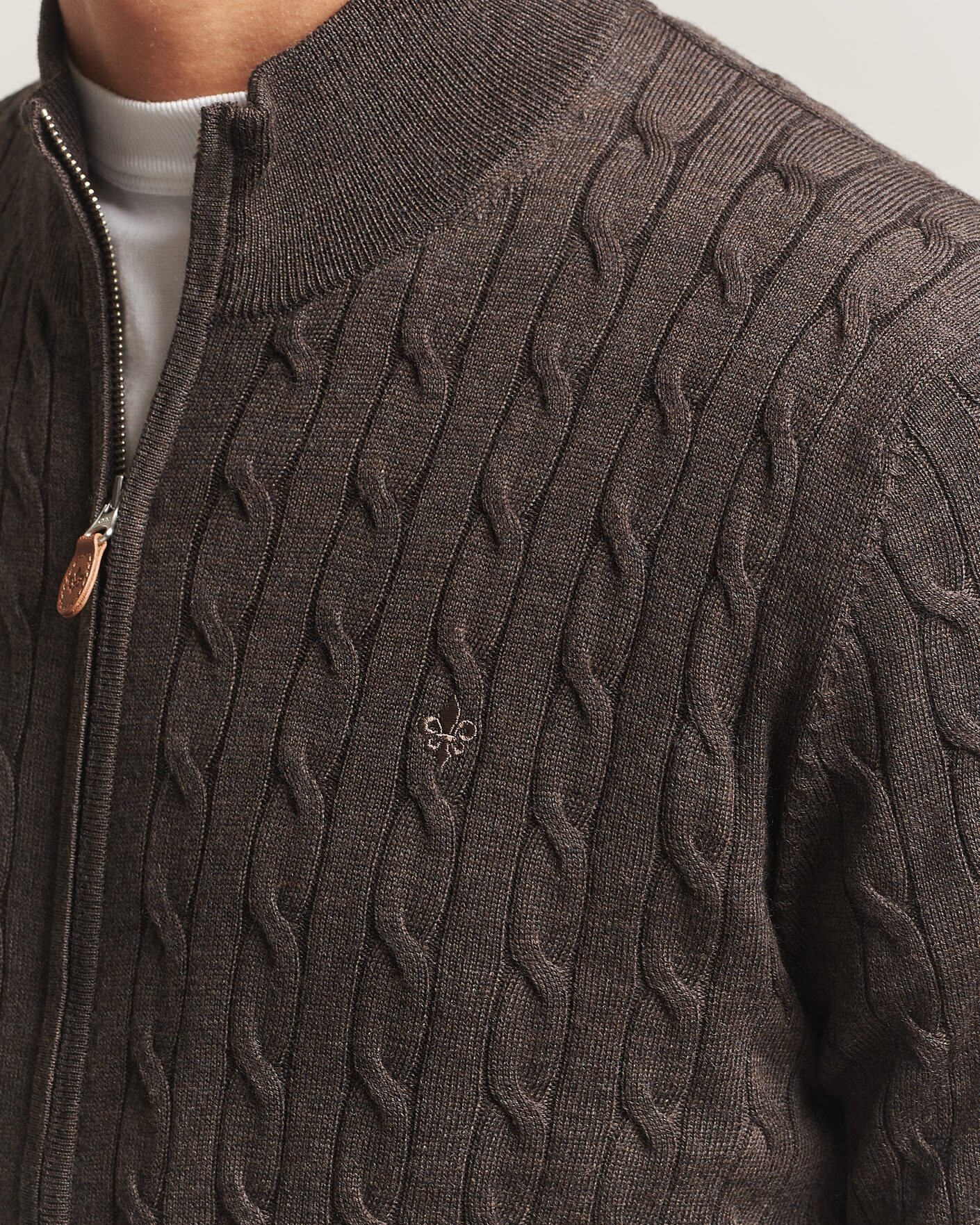 Herre | Gensere | Morris | Merino Cable Zip Cardigan Brown