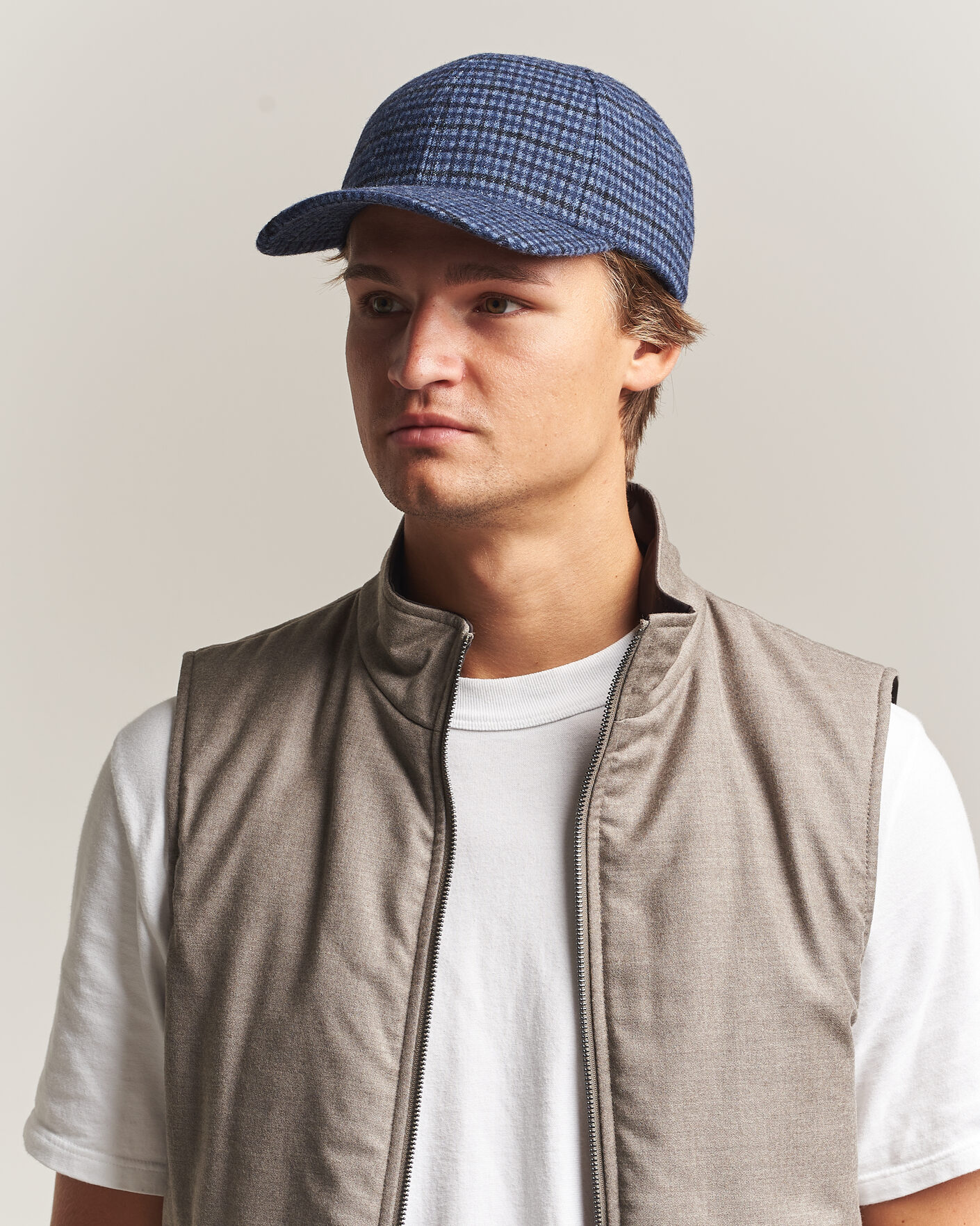 Herre | Hatter og capser | Varsity Headwear | Mohair Wool Checked Baseball Cap Navy