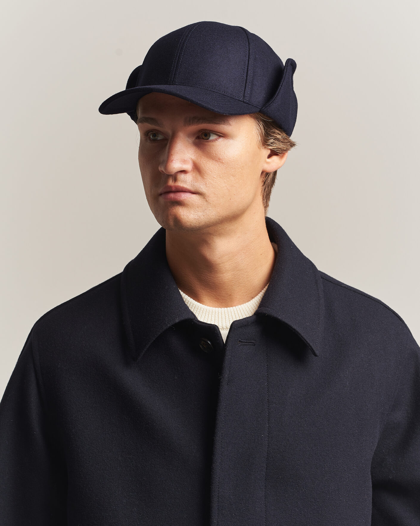 Herre | Hatter og capser | Varsity Headwear | Merino Wool Earflap Baseball Cap Dark Navy
