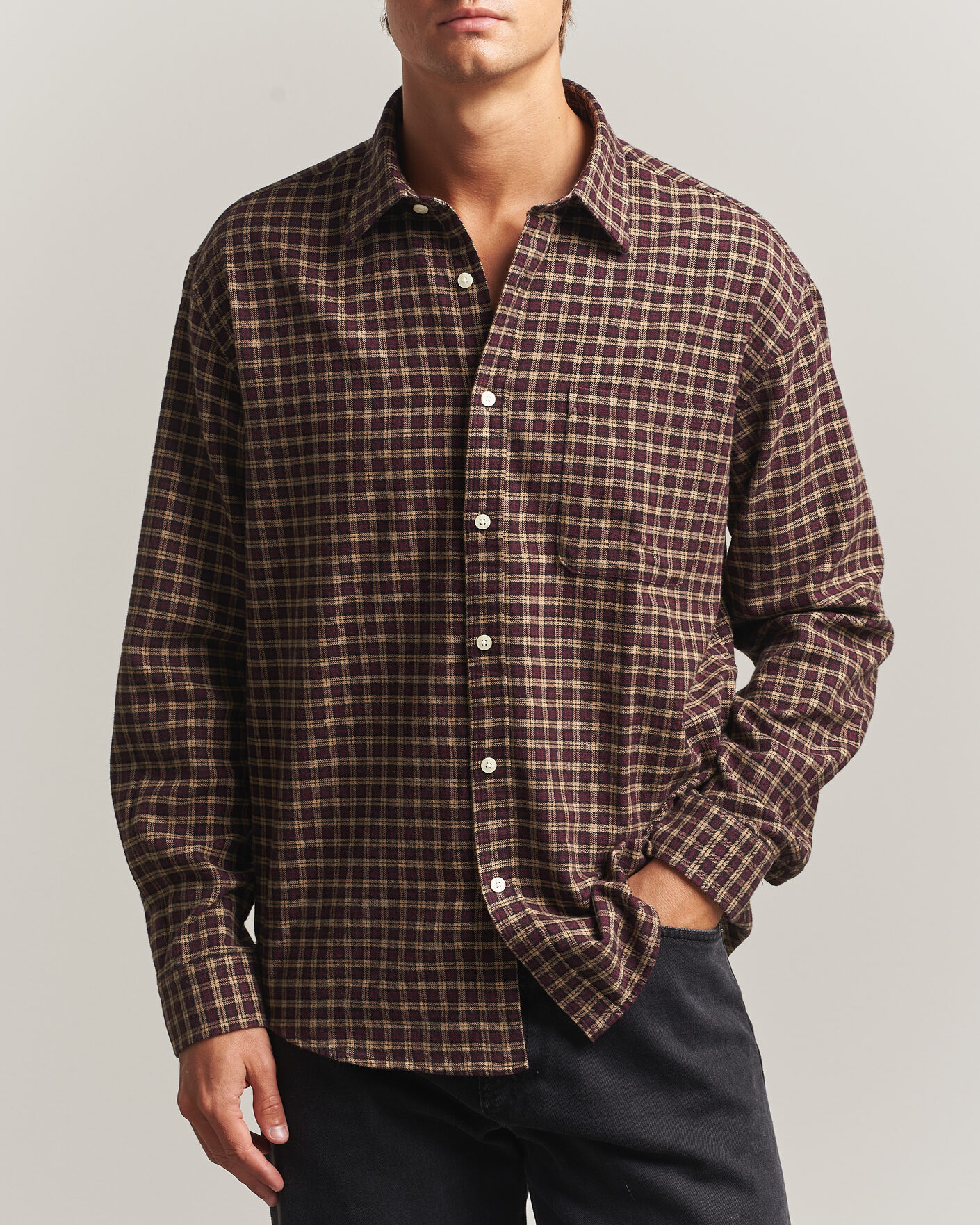 Herre | Skjorter | NN07 | Deon Flannel Shirt Bordeaux Check