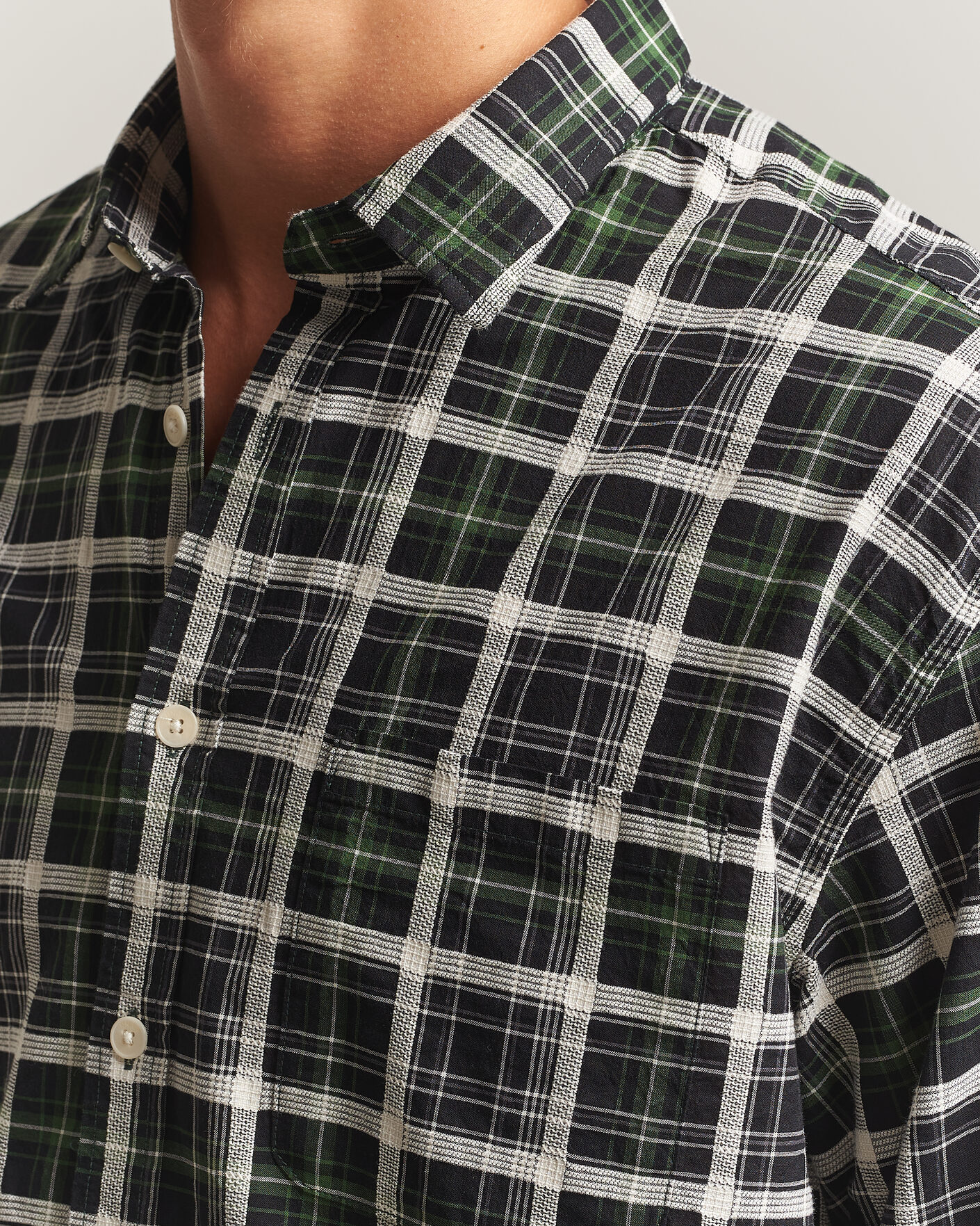 Herre | Skjorter | NN07 | Deon Cotton Checked Shirt Fern Green