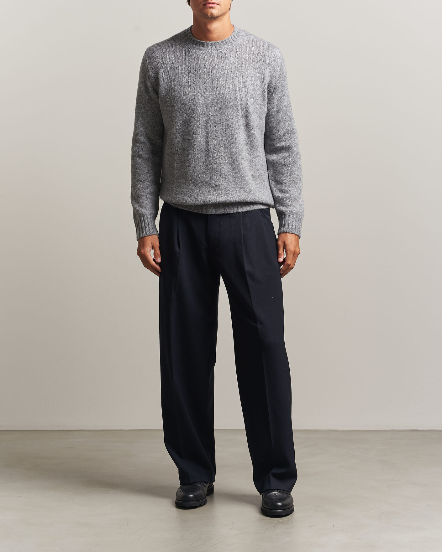 Herre | Gensere | NN07 | Lee Wool Knitted Sweater Grey Melange