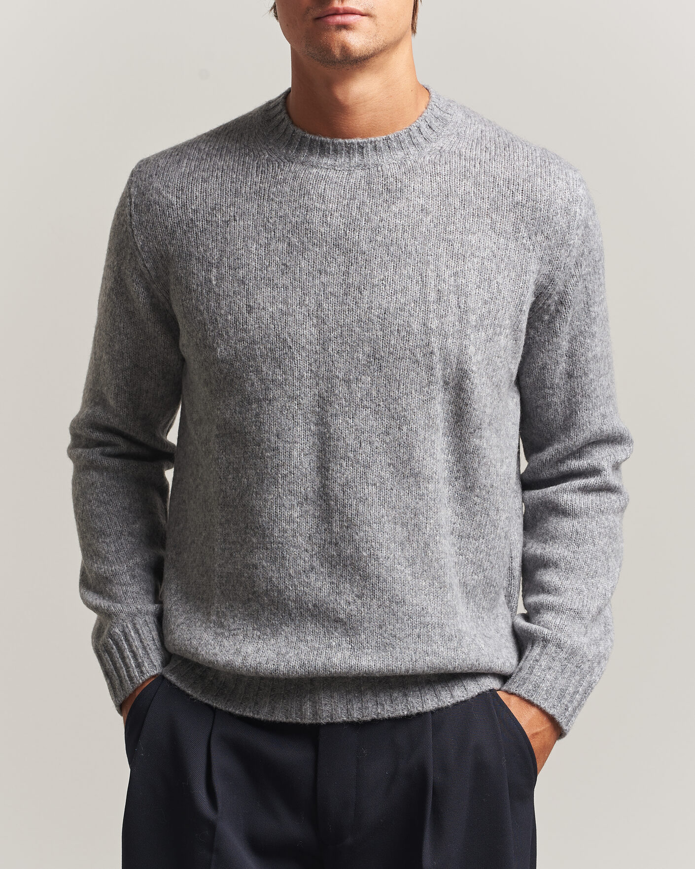 Herre | Gensere | NN07 | Lee Wool Knitted Sweater Grey Melange