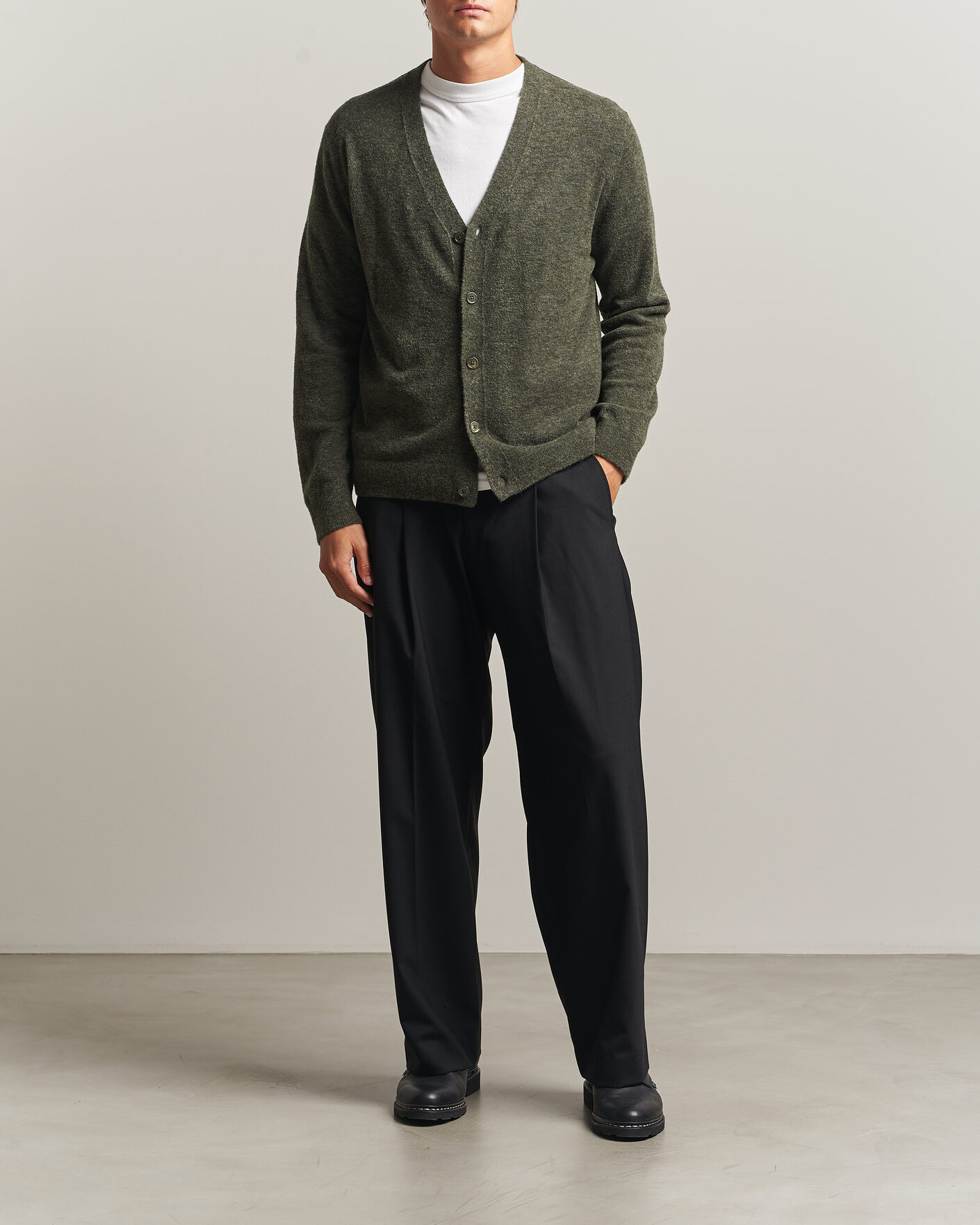 Herre | Gensere | NN07 | Gavin Brushed Wool Knitted Cardigan Dark Army