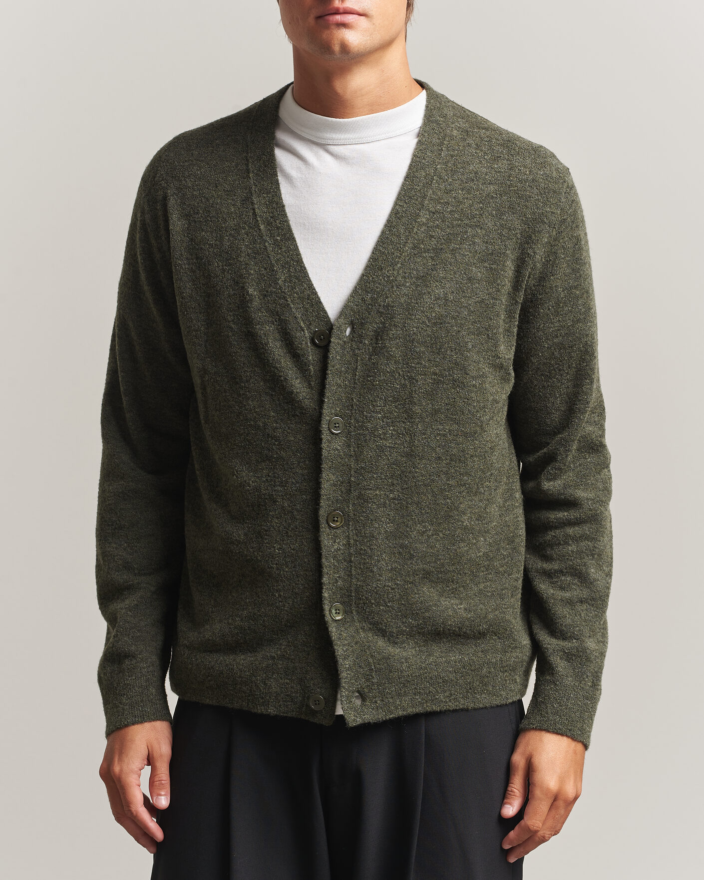 Herre | Gensere | NN07 | Gavin Brushed Wool Knitted Cardigan Dark Army