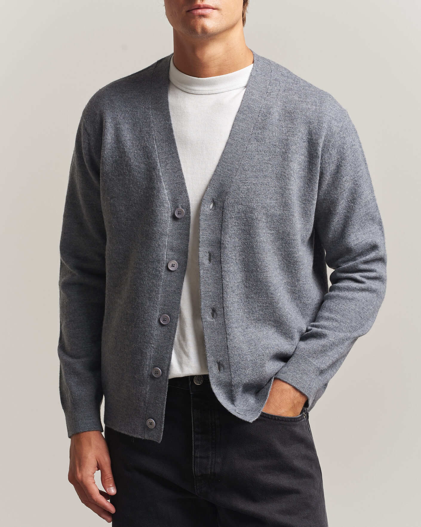 Herre | Gensere | NN07 | Jasper Wool Knitted Cardigan Grey Melange