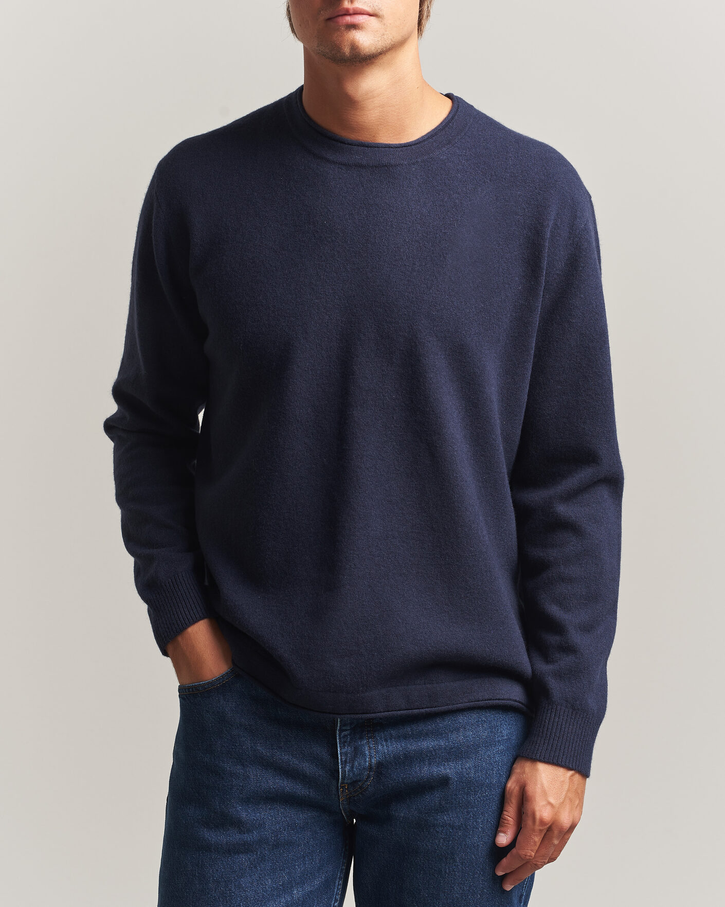 Herre | Gensere | NN07 | Sammy Wool Knitted Sweater Navy Melange