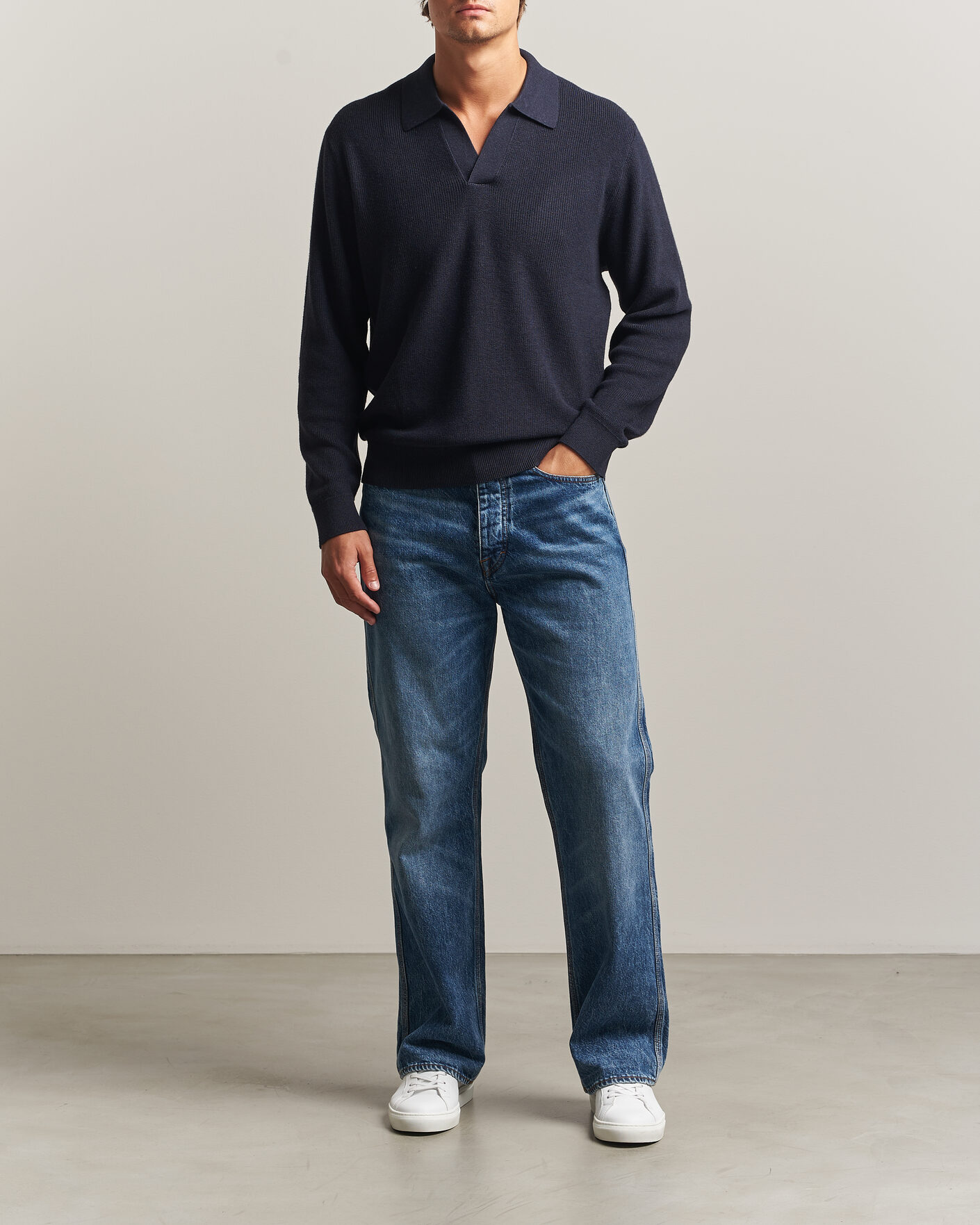 Herre | Gensere | NN07 | Hope Cotton/Cashmere Rib Knitted Polo Navy