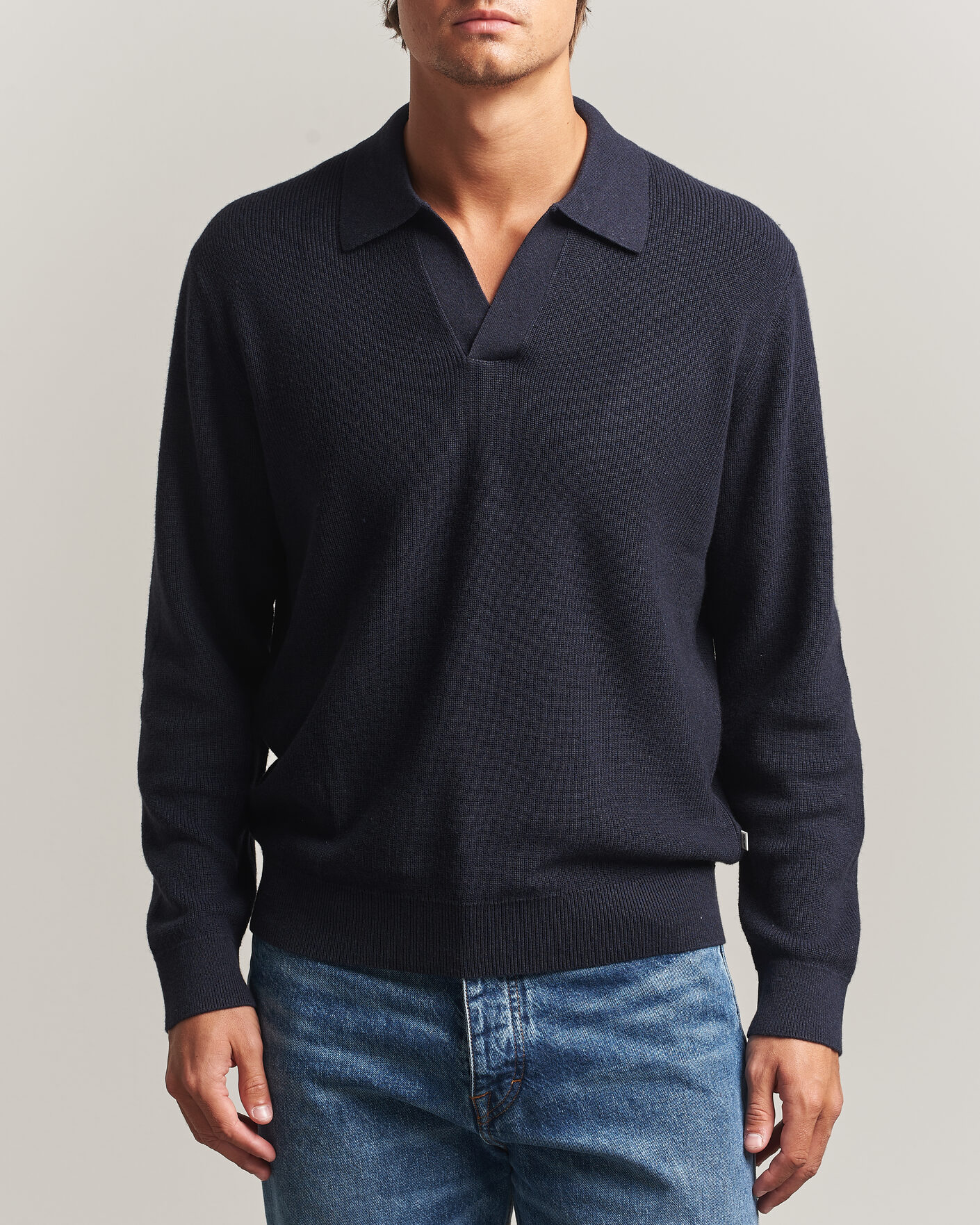 Herre | Gensere | NN07 | Hope Cotton/Cashmere Rib Knitted Polo Navy