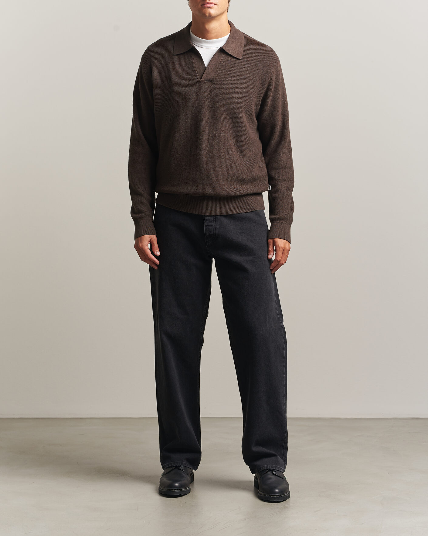 Herre | Gensere | NN07 | Hope Cotton/Cashmere Rib Knitted Polo Brown