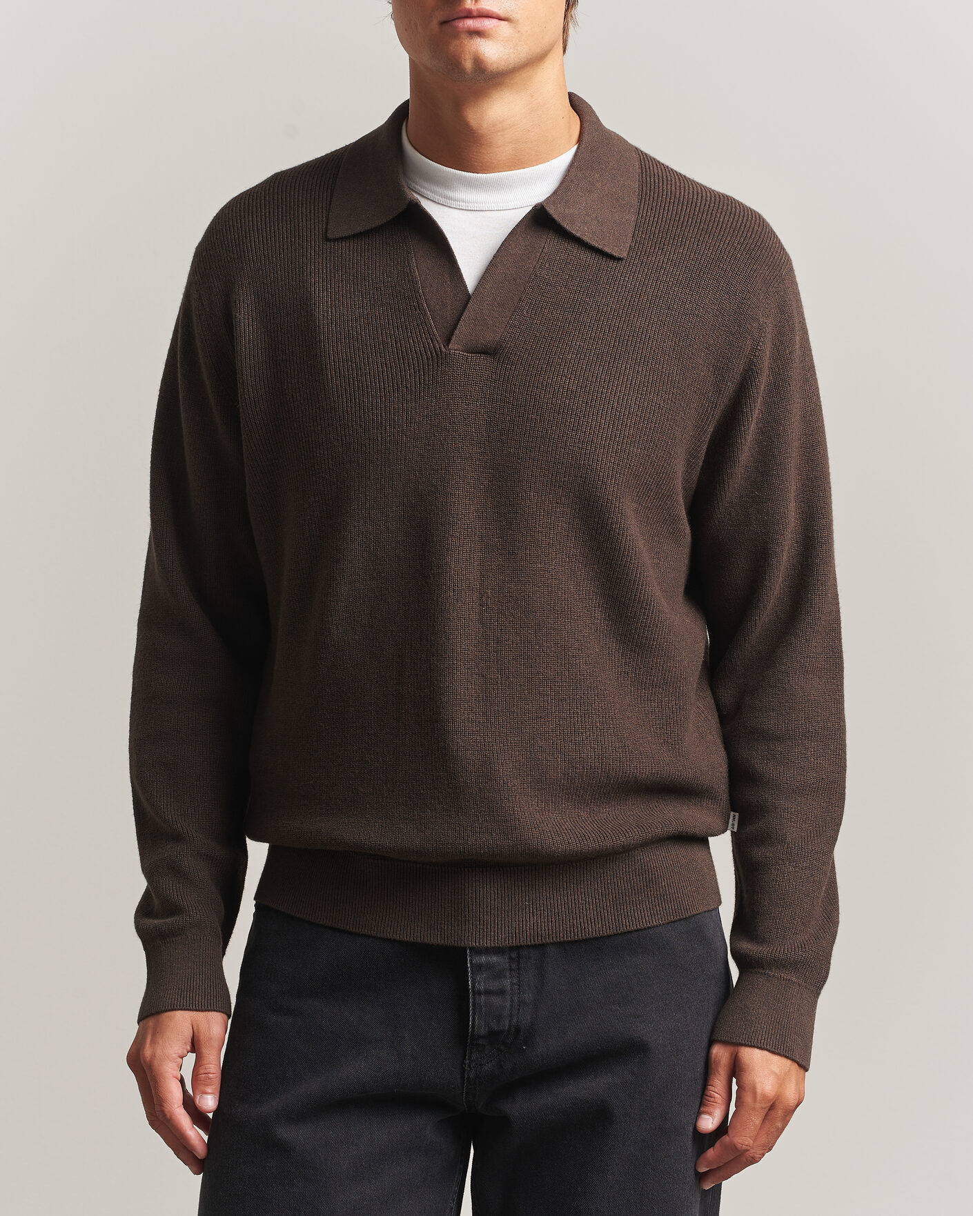 Herre | Gensere | NN07 | Hope Cotton/Cashmere Rib Knitted Polo Brown