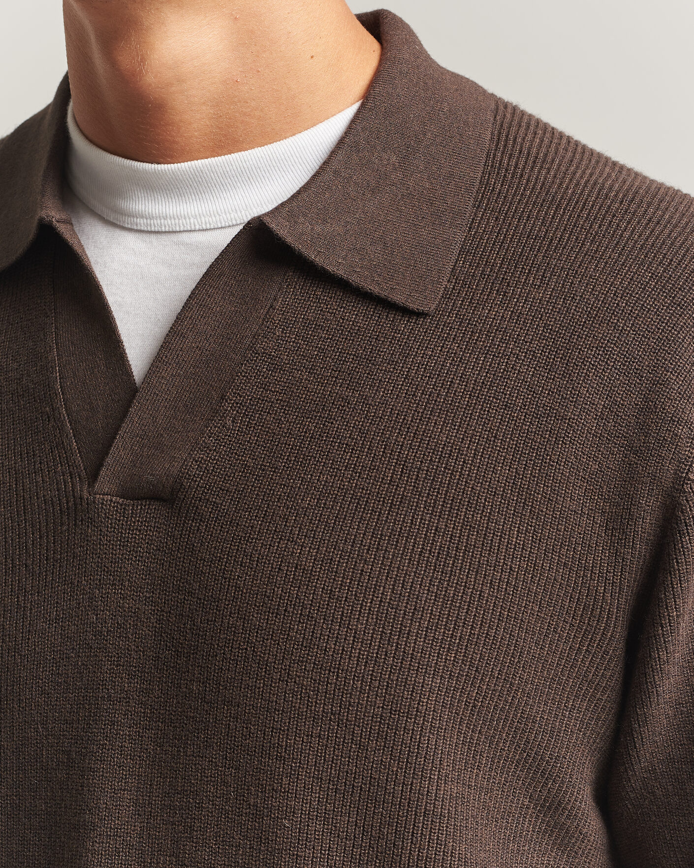 Herre | Gensere | NN07 | Hope Cotton/Cashmere Rib Knitted Polo Brown