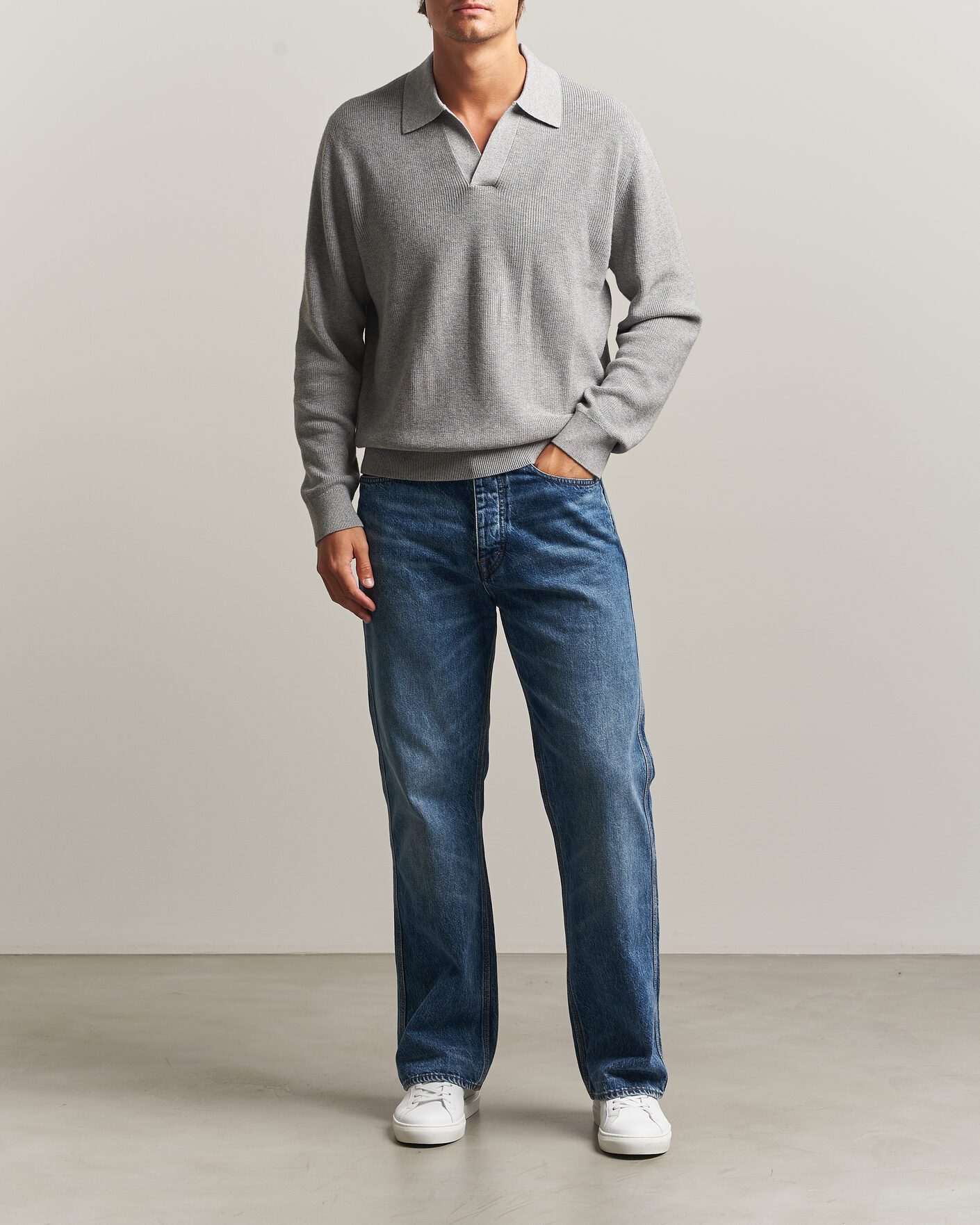 Herre | Gensere | NN07 | Hope Cotton/Cashmere Rib Knitted Polo Grey