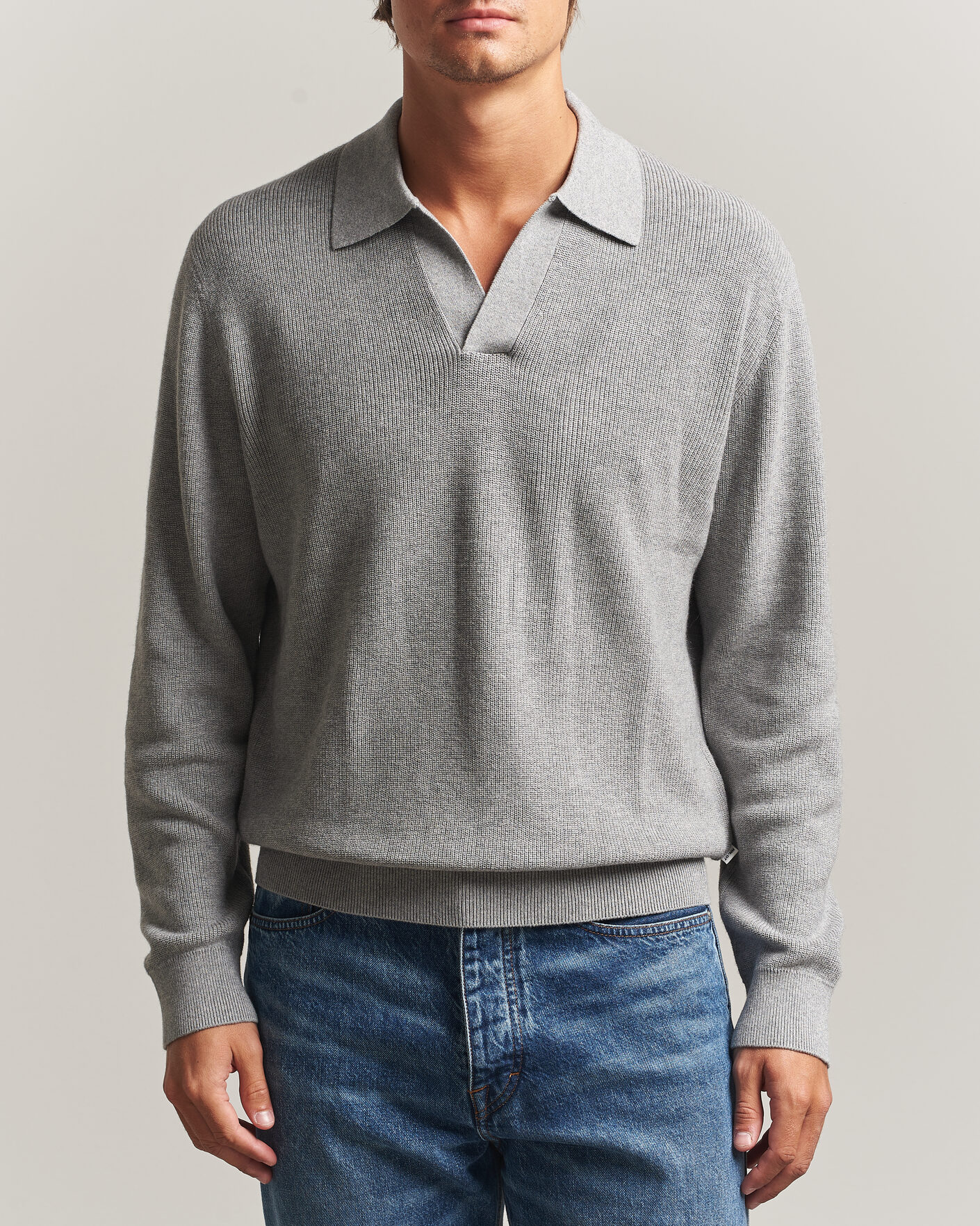 Herre | Gensere | NN07 | Hope Cotton/Cashmere Rib Knitted Polo Grey