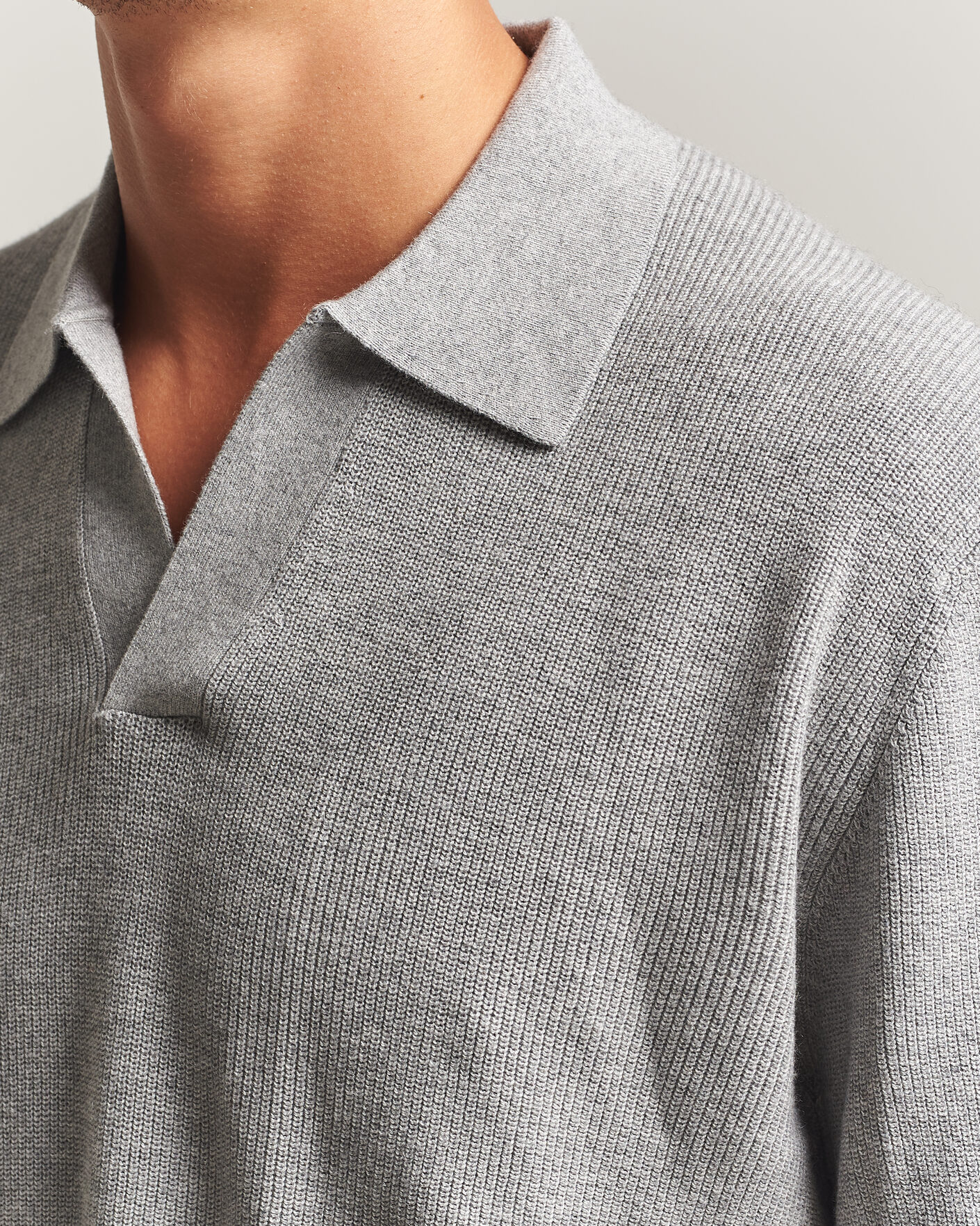 Herre | Gensere | NN07 | Hope Cotton/Cashmere Rib Knitted Polo Grey