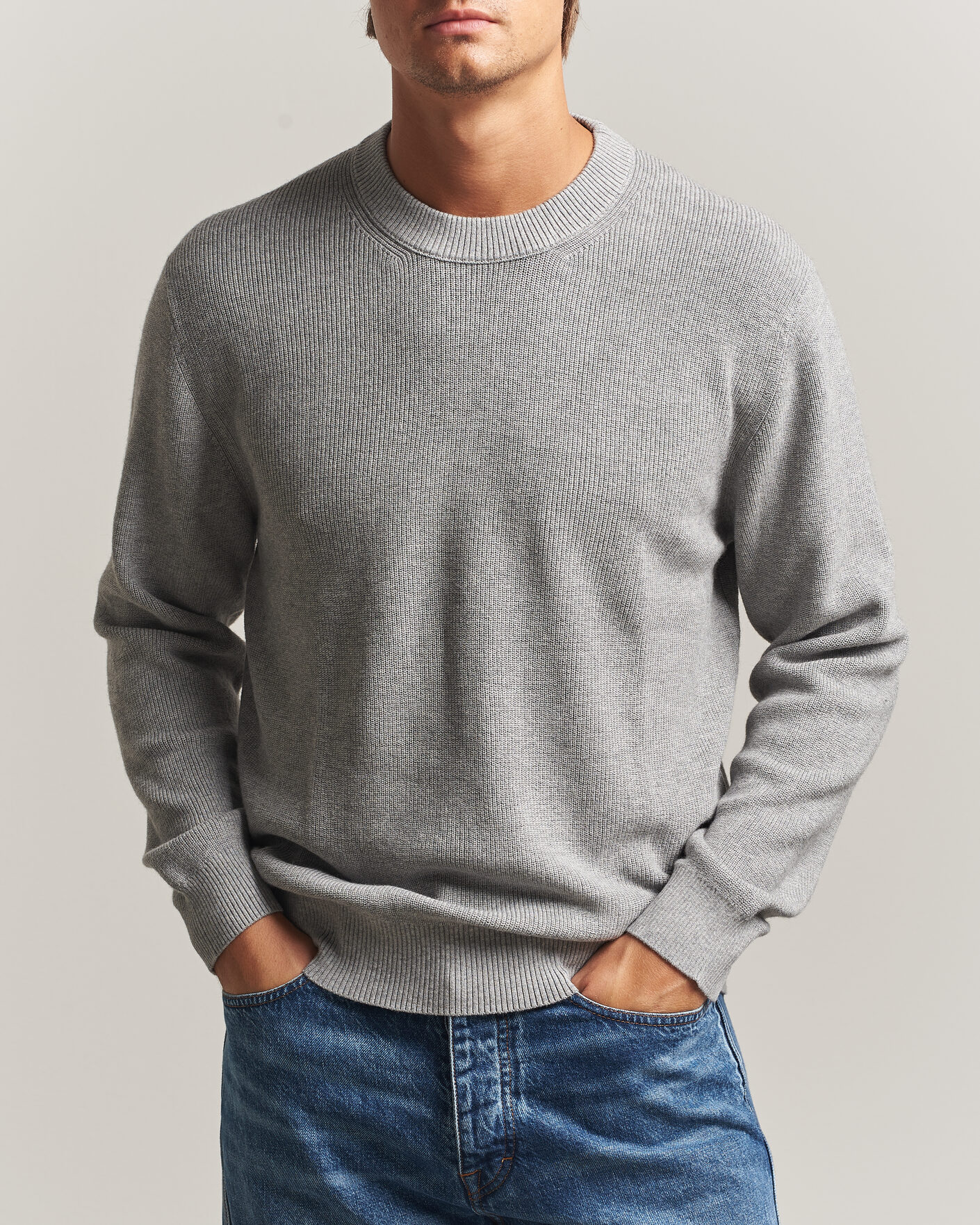 Herre | Gensere | NN07 | Hope Cotton/Cashmere Rib Knitted Sweater Grey