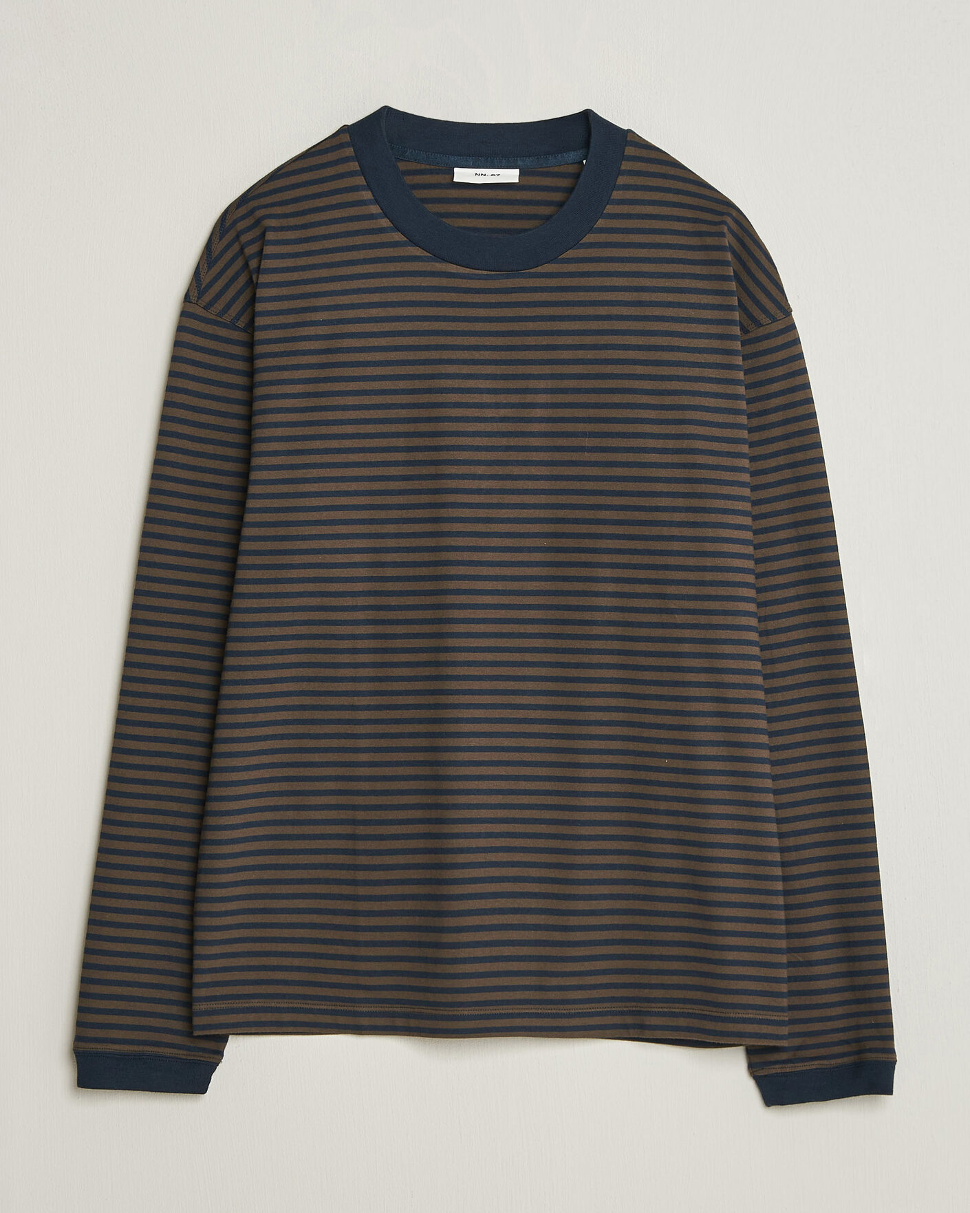 Herre | T-Shirts | NN07 | Lionel Striped Long Sleeve T-Shirt Navy/Brown