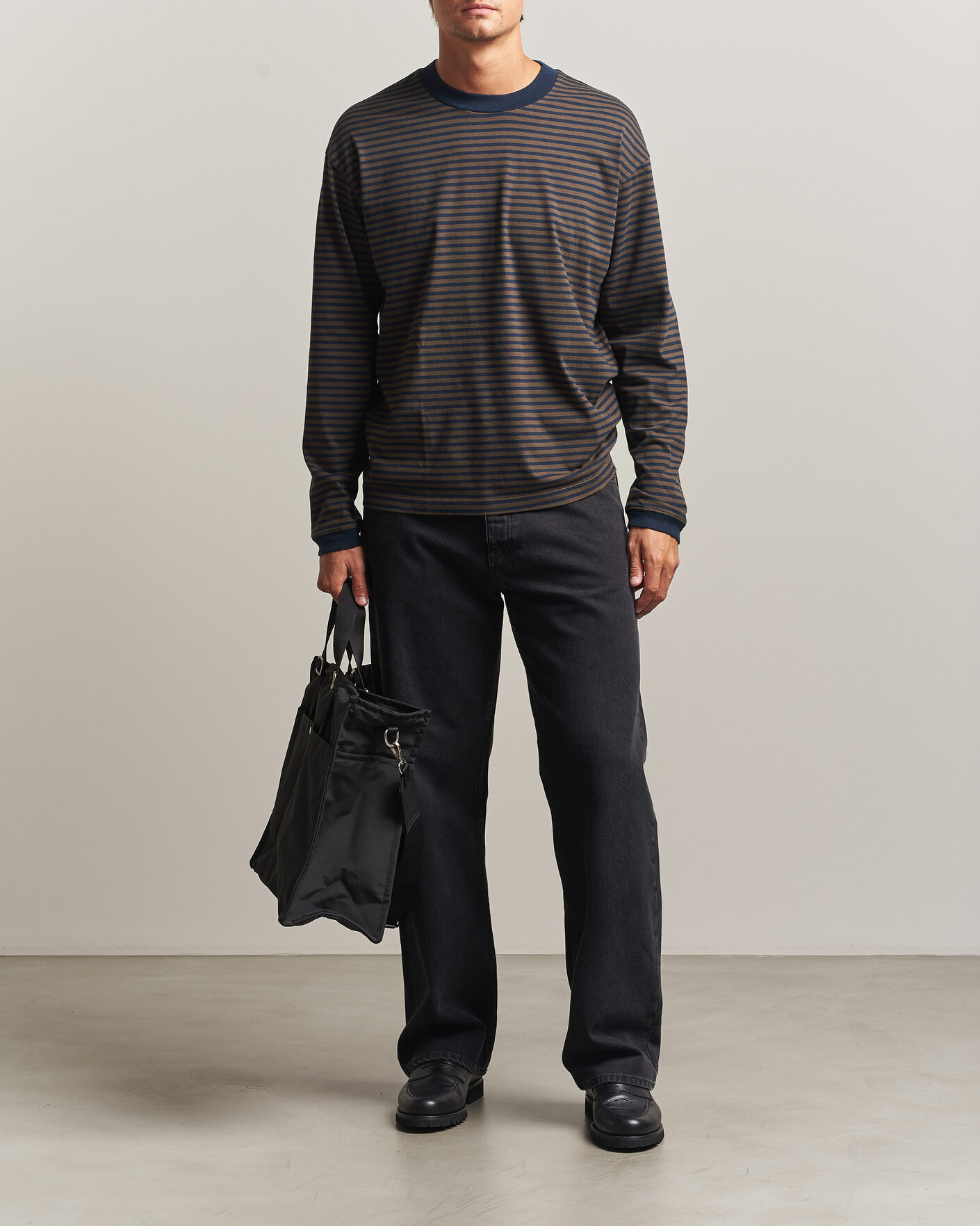 Herre | T-Shirts | NN07 | Lionel Striped Long Sleeve T-Shirt Navy/Brown