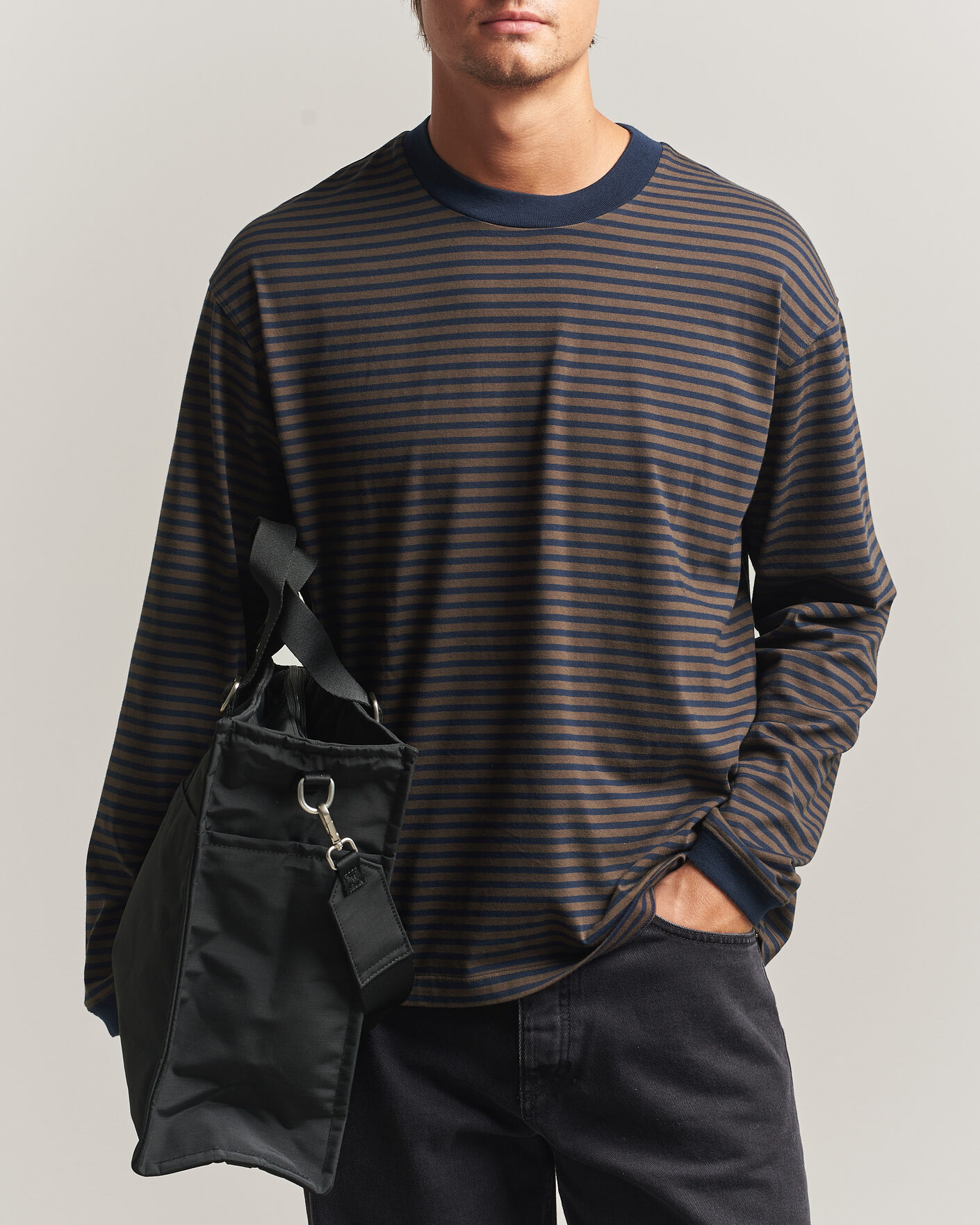 Herre | T-Shirts | NN07 | Lionel Striped Long Sleeve T-Shirt Navy/Brown