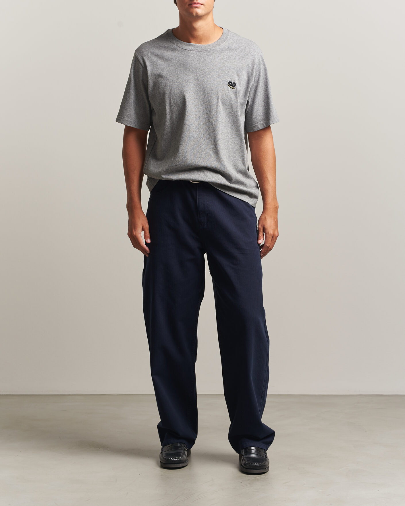 Herre | T-Shirts | NN07 | Jett Embroidered Crew Neck T-Shirt Grey Melange