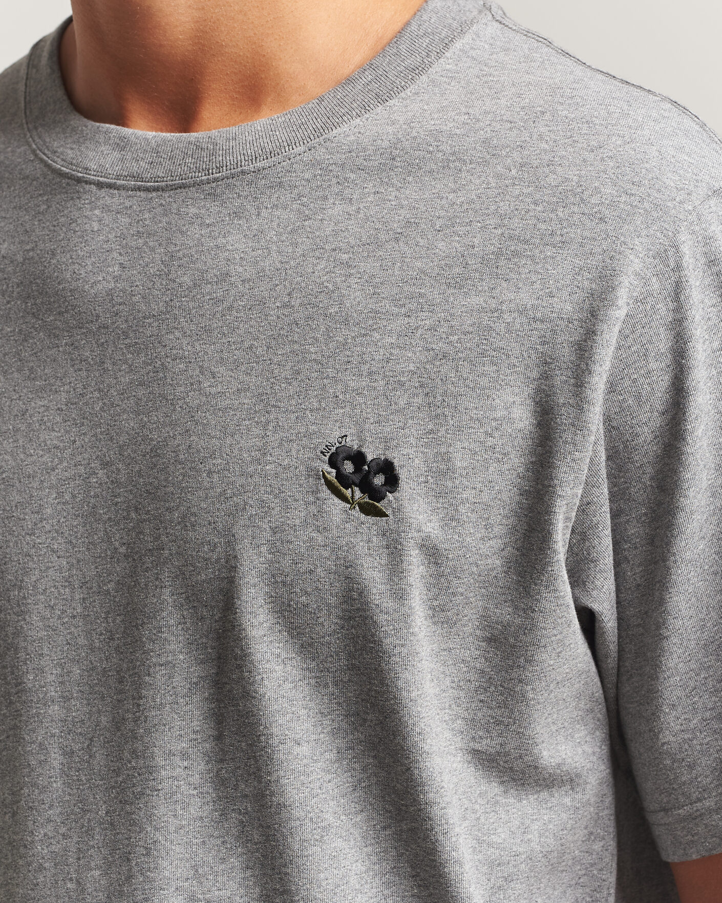 Herre | T-Shirts | NN07 | Jett Embroidered Crew Neck T-Shirt Grey Melange