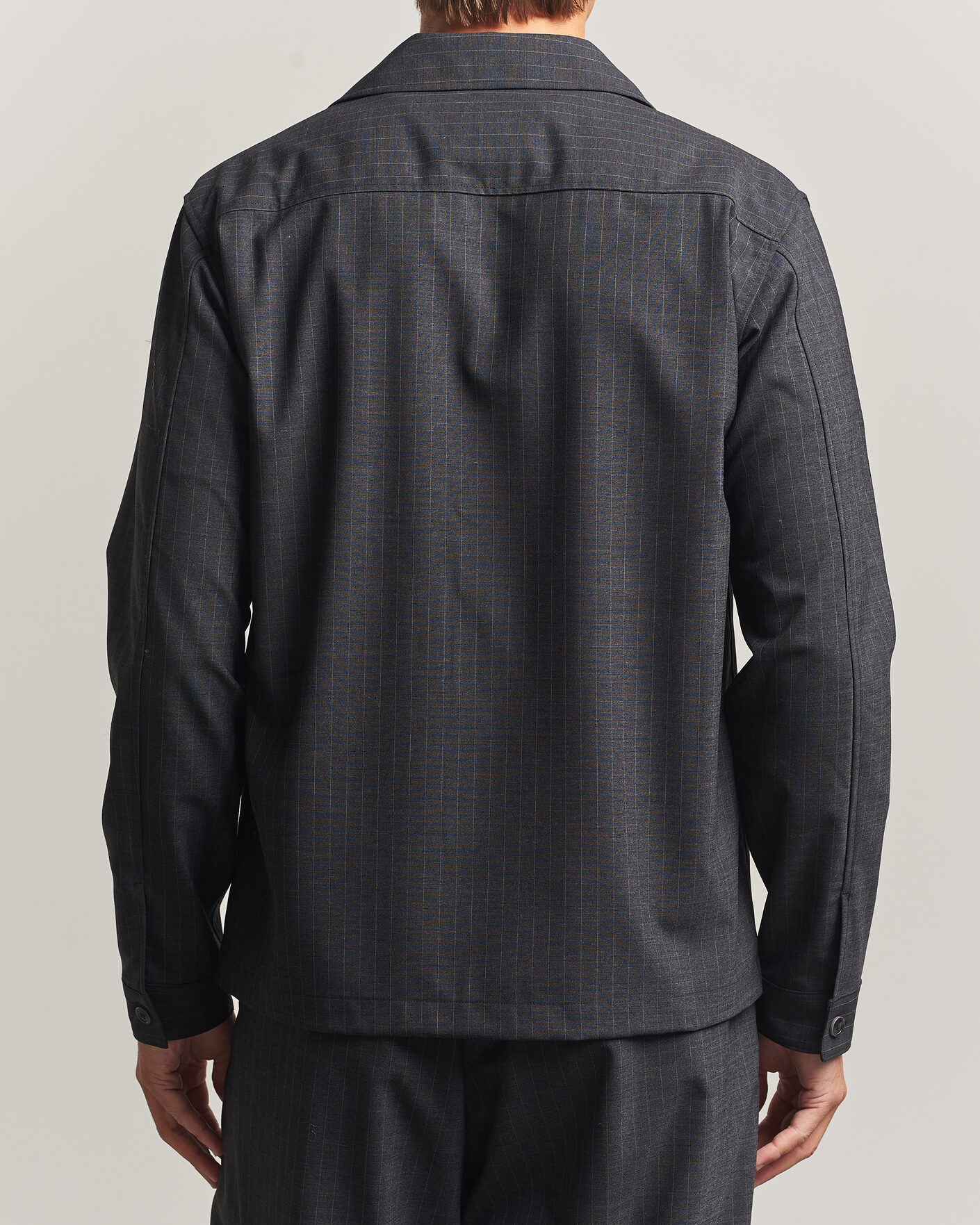 Herre | Skjorter | NN07 | Zander Wool Pinstriped Overshirt Dark Grey