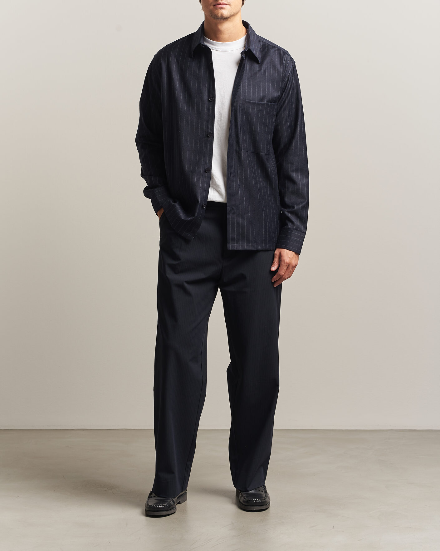 Herre | Skjorter | NN07 | Freddy Wool Pinstriped Overshirt Navy