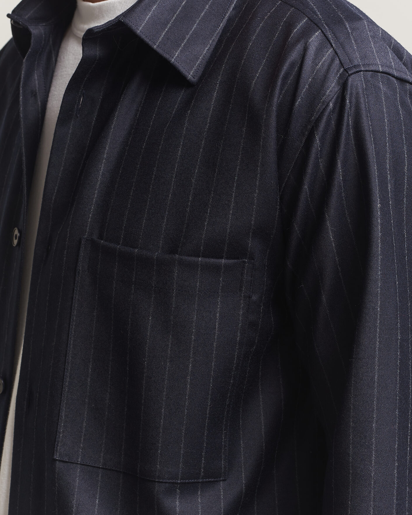 Herre | Skjorter | NN07 | Freddy Wool Pinstriped Overshirt Navy