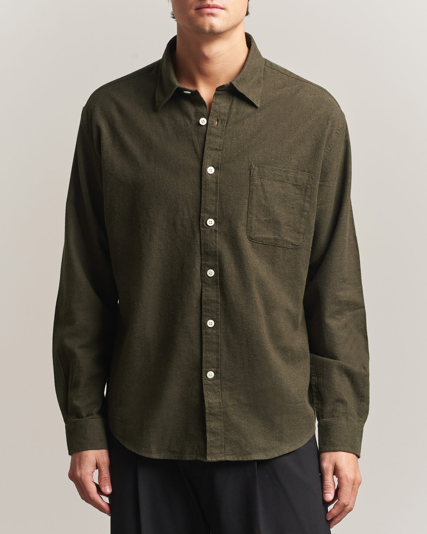 Herre | Skjorter | NN07 | Dino Brushed Flannel Shirt Dark Army
