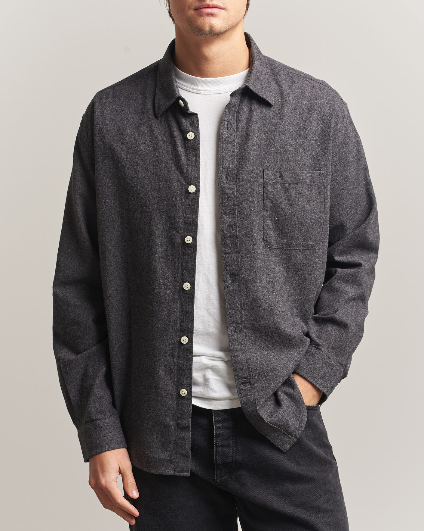 Herre | Skjorter | NN07 | Dino Brushed Flannel Shirt Dark Grey
