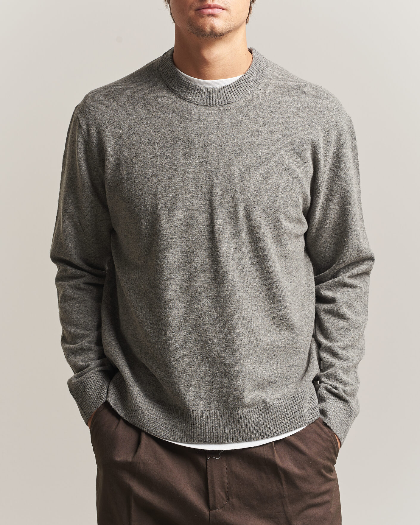Herre | Gensere | NN07 | Raz Lambswool Knitted Sweater Grey Melange