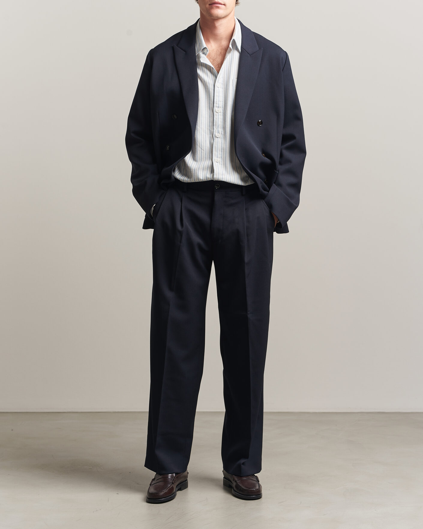 Herre | Bukser | NN07 | Justin Wool Pleated Suit Trousers Deep Navy
