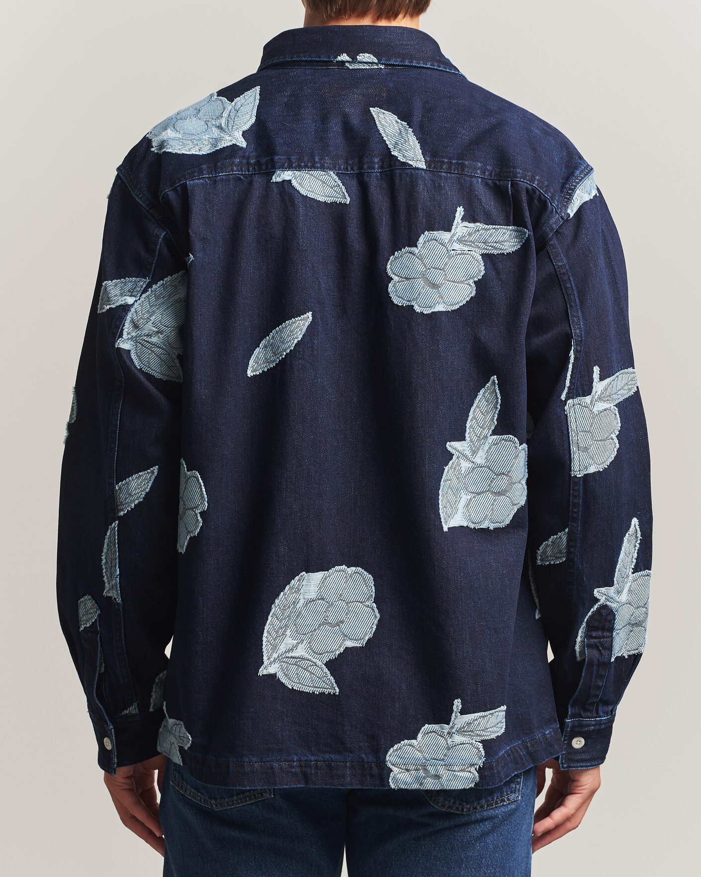 Herre | Skjorter | NN07 | Adwin Fil‑coupé Jacquard Denim Overshirt Dark Blue