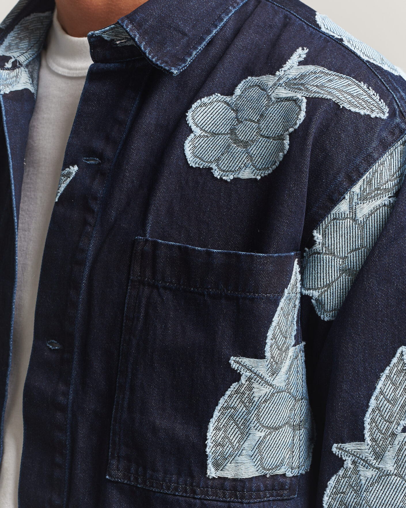 Herre | Skjorter | NN07 | Adwin Fil‑coupé Jacquard Denim Overshirt Dark Blue