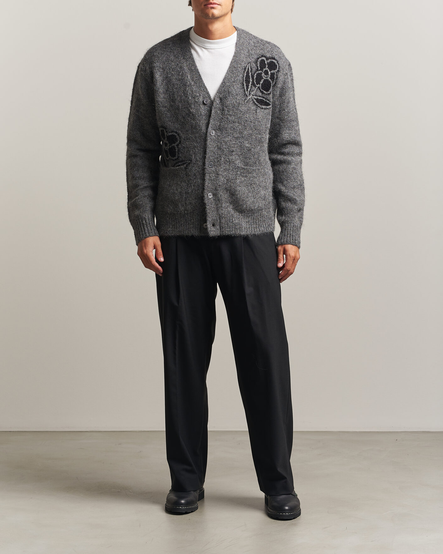 Herre | Gensere | NN07 | Kyle Alpaca Knitted Cardigan Dark Grey Melange