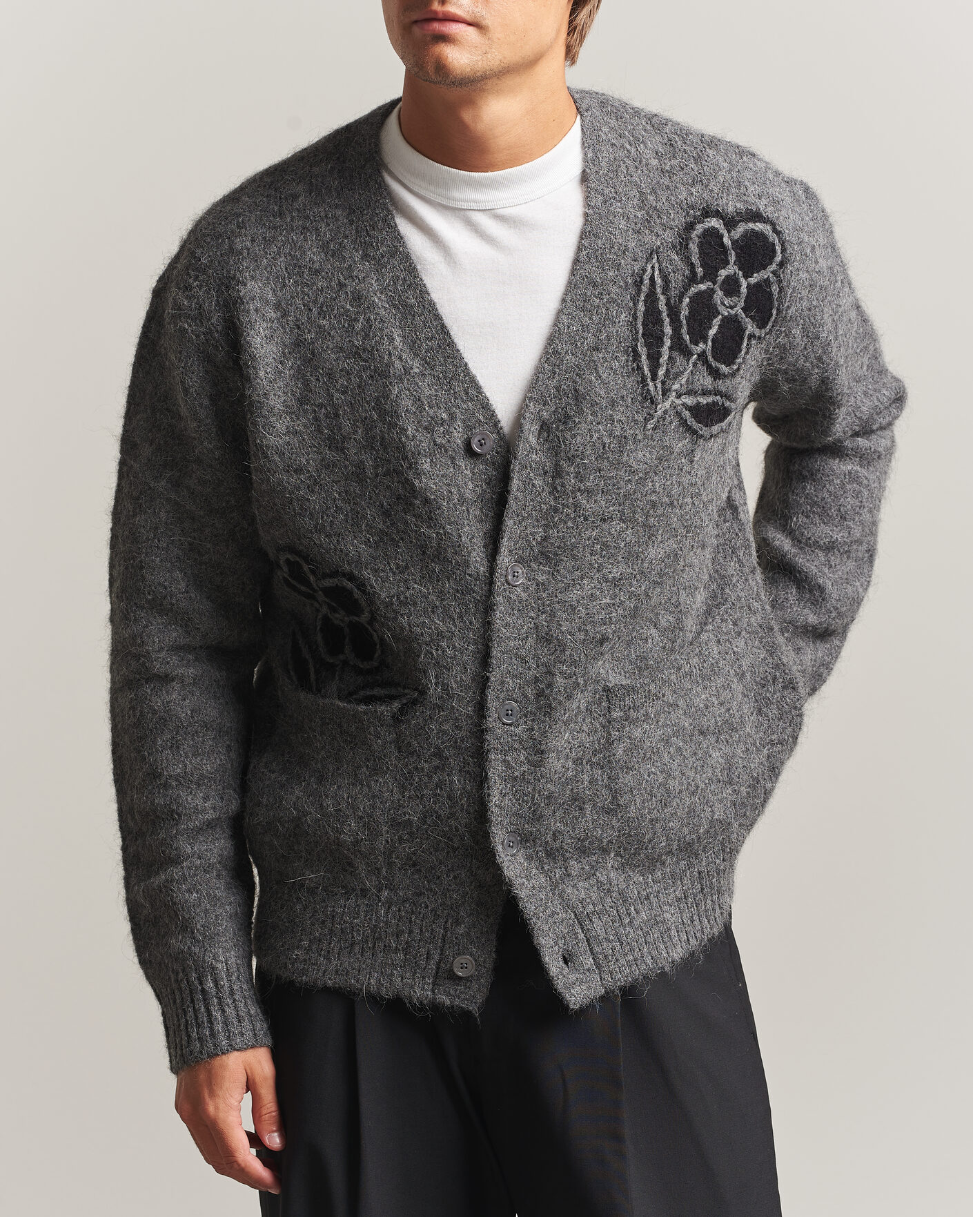 Herre | Gensere | NN07 | Kyle Alpaca Knitted Cardigan Dark Grey Melange