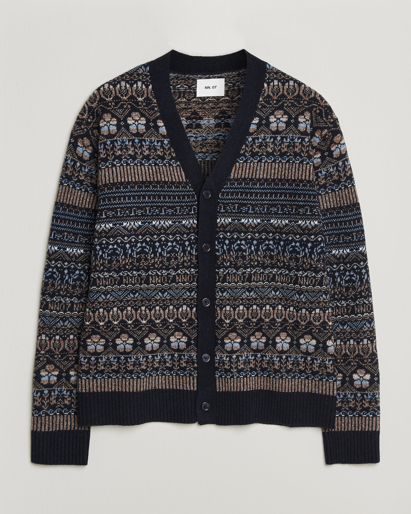 Herre | Gensere | NN07 | Tobias Fairisle Wool Knitted Cardigan Navy Blue