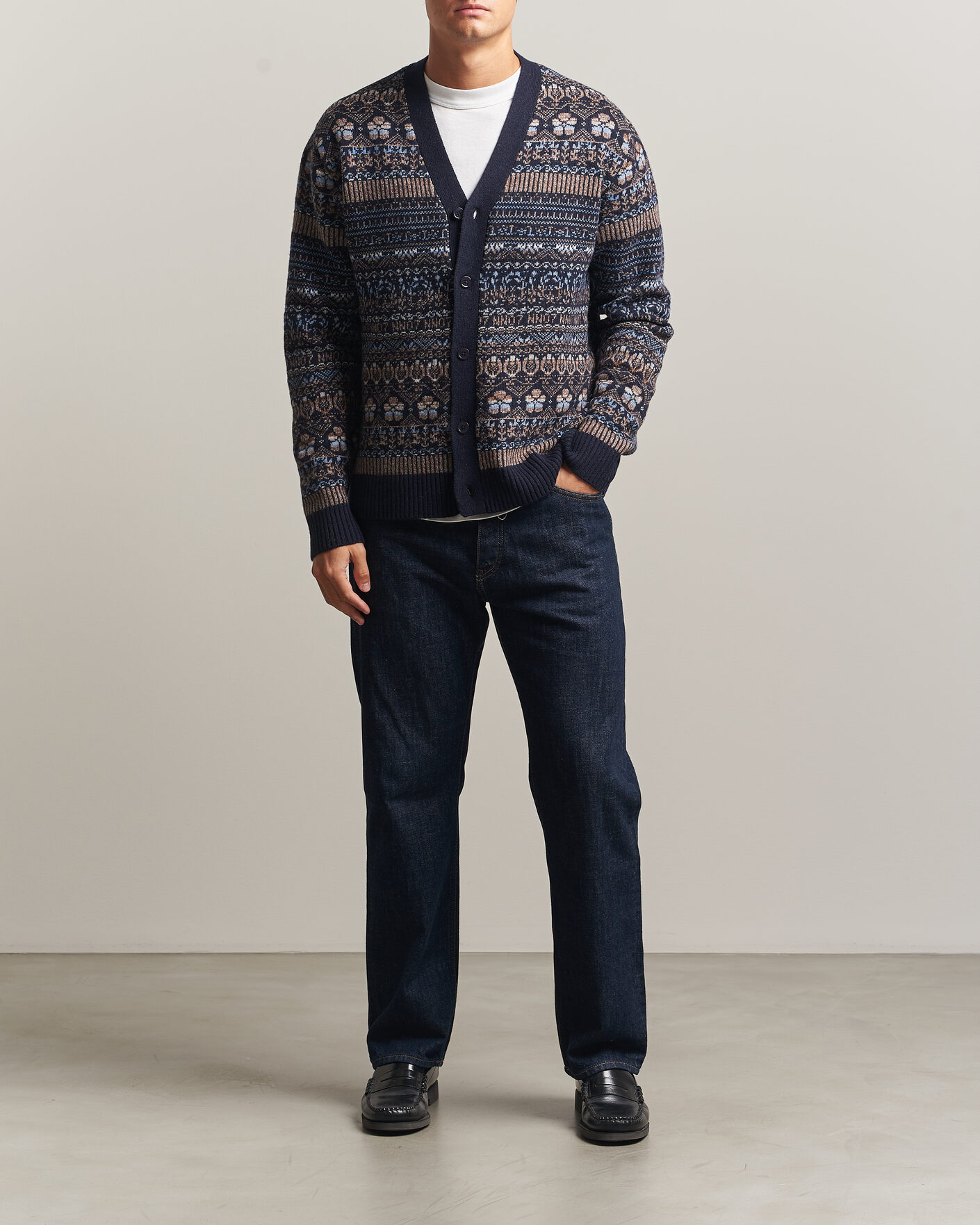 Herre | Gensere | NN07 | Tobias Fairisle Wool Knitted Cardigan Navy Blue