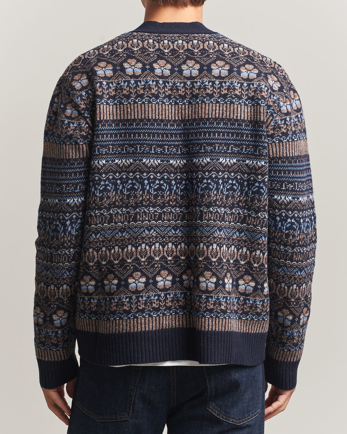 Herre | Gensere | NN07 | Tobias Fairisle Wool Knitted Cardigan Navy Blue