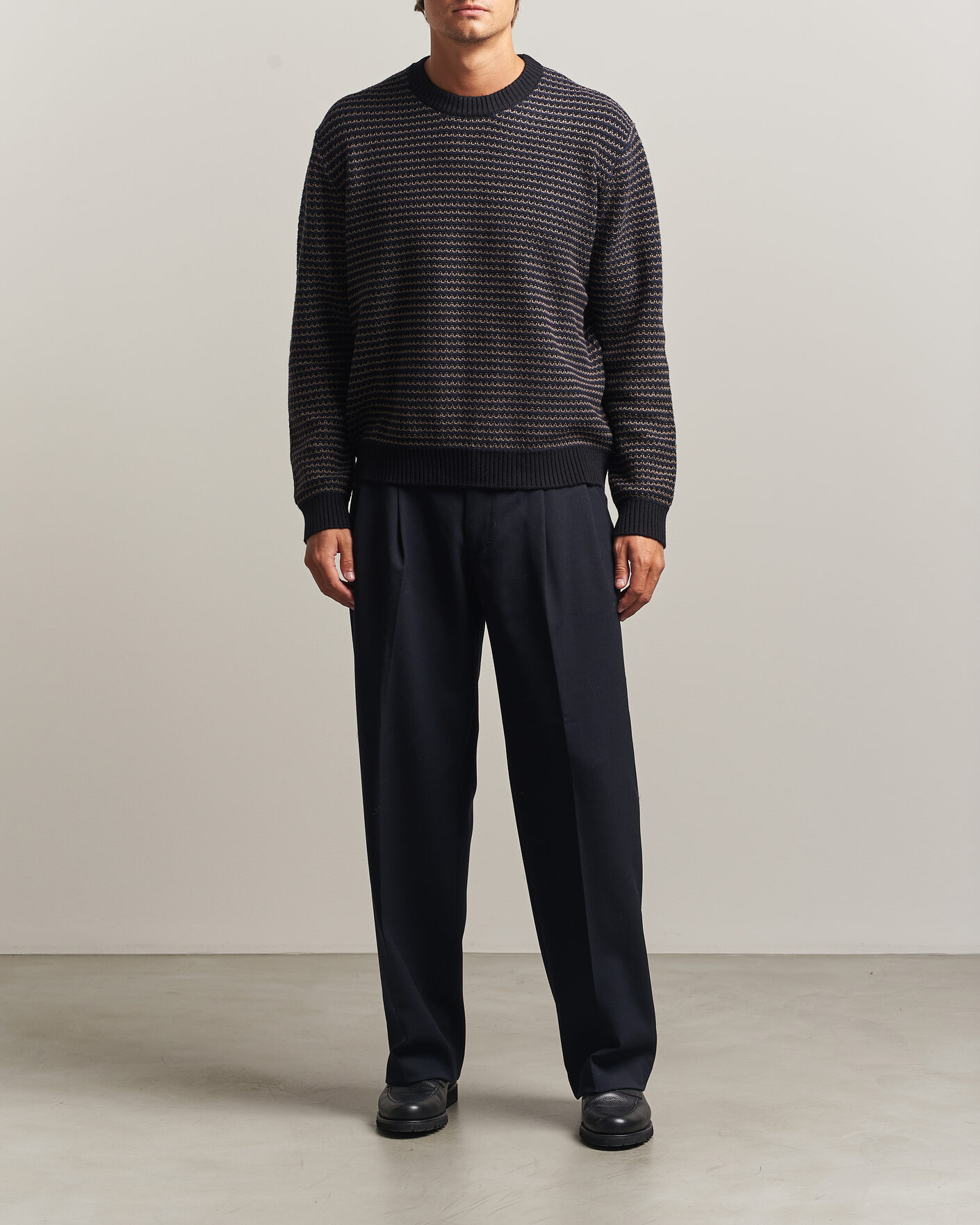 Herre | Gensere | NN07 | Russell Cotton/Wool Structured Sweater Navy Blue