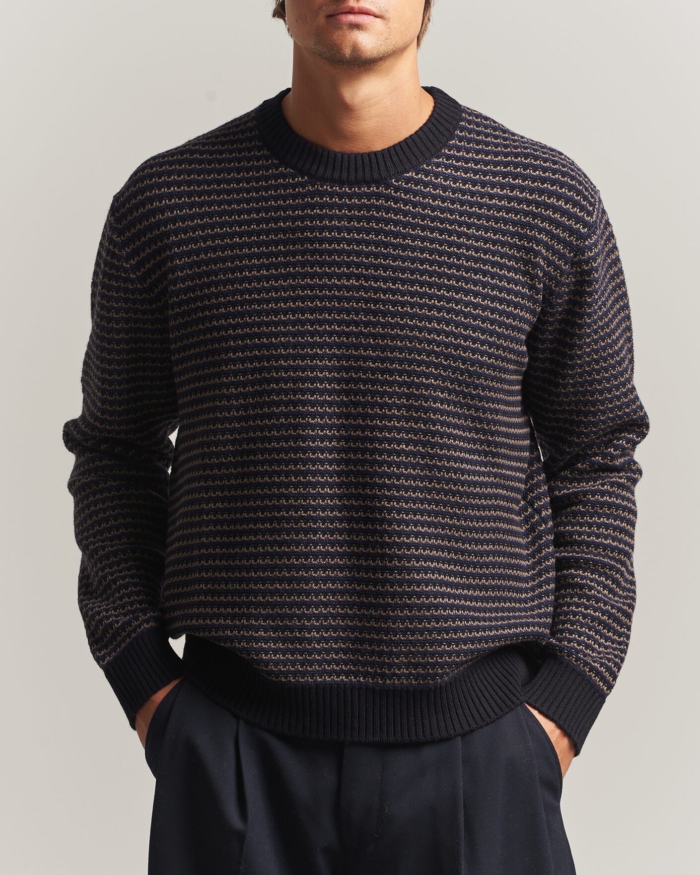Herre | Gensere | NN07 | Russell Cotton/Wool Structured Sweater Navy Blue