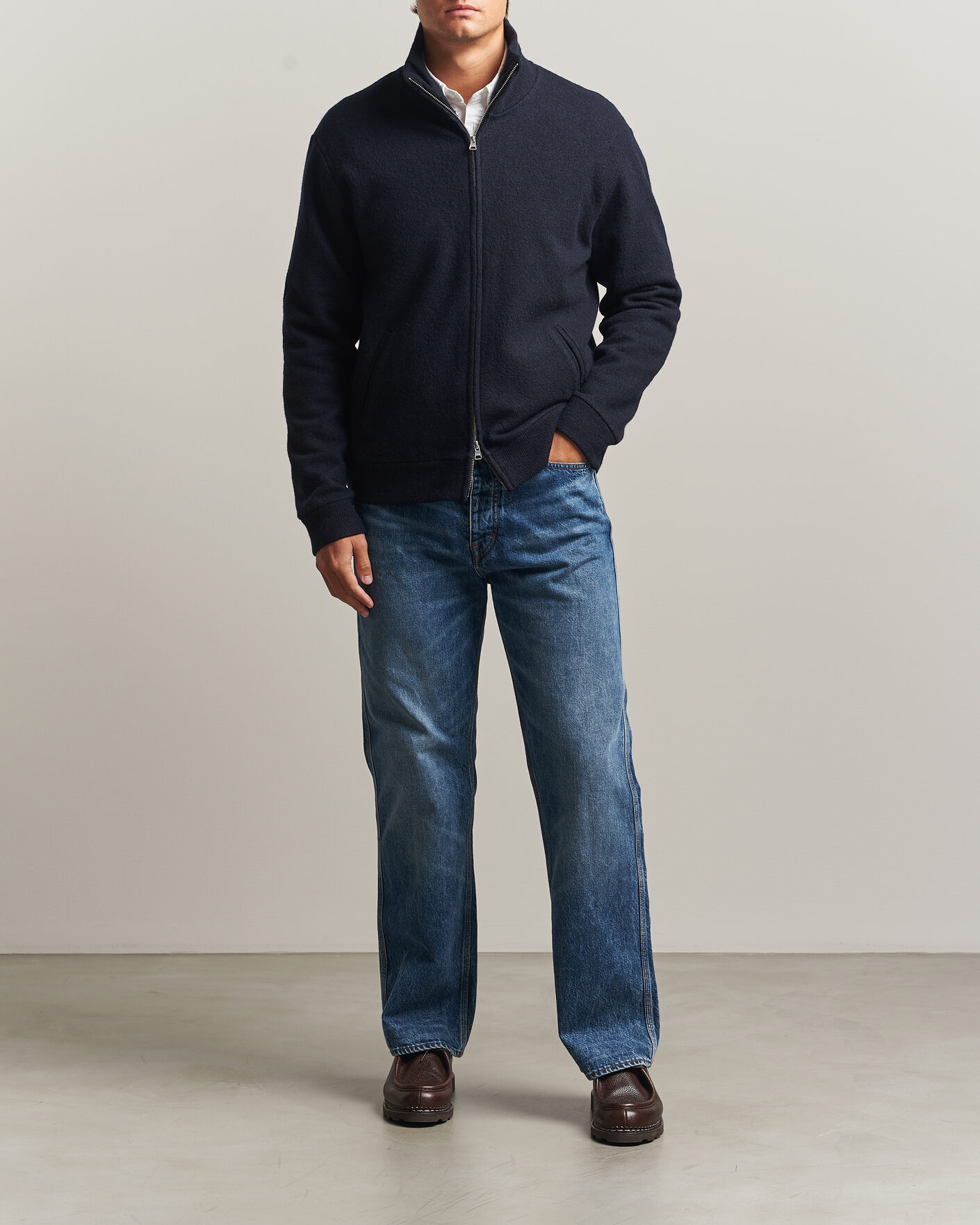 Herre | Gensere | NN07 | Soft Boiled Wool Full Zip Navy Blue