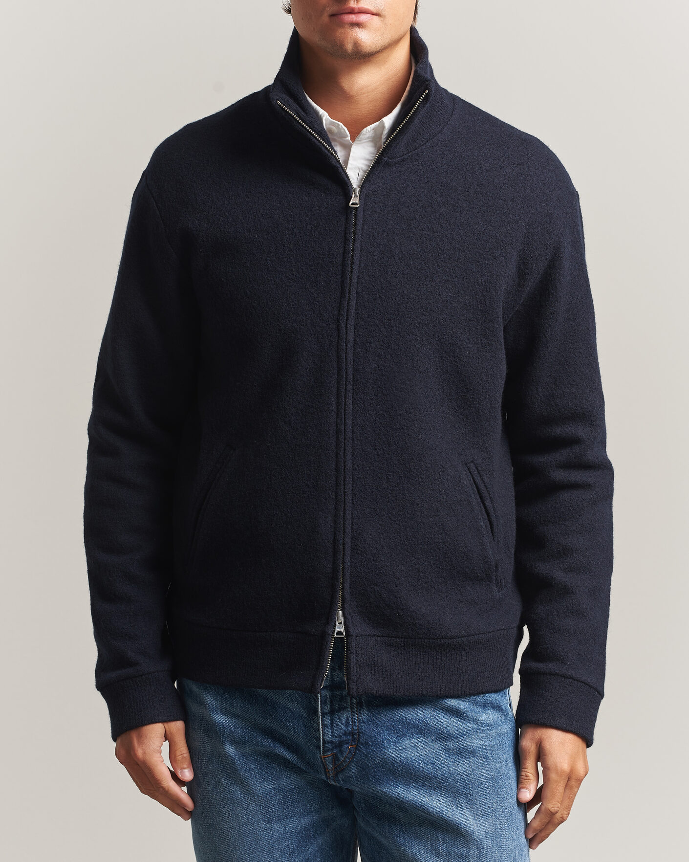 Herre | Gensere | NN07 | Soft Boiled Wool Full Zip Navy Blue