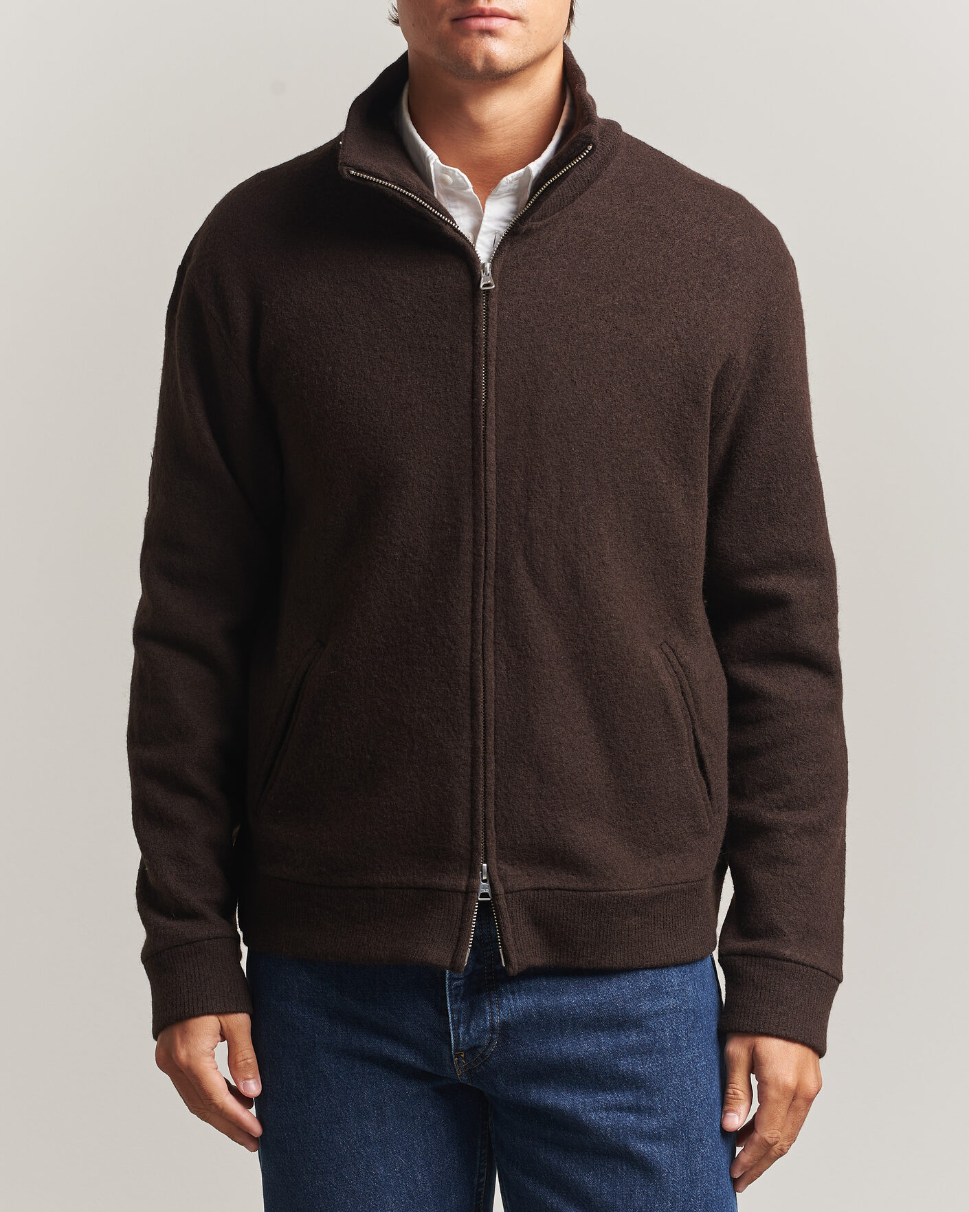 Herre | Gensere | NN07 | Soft Boiled Wool Full Zip Deep Truffle