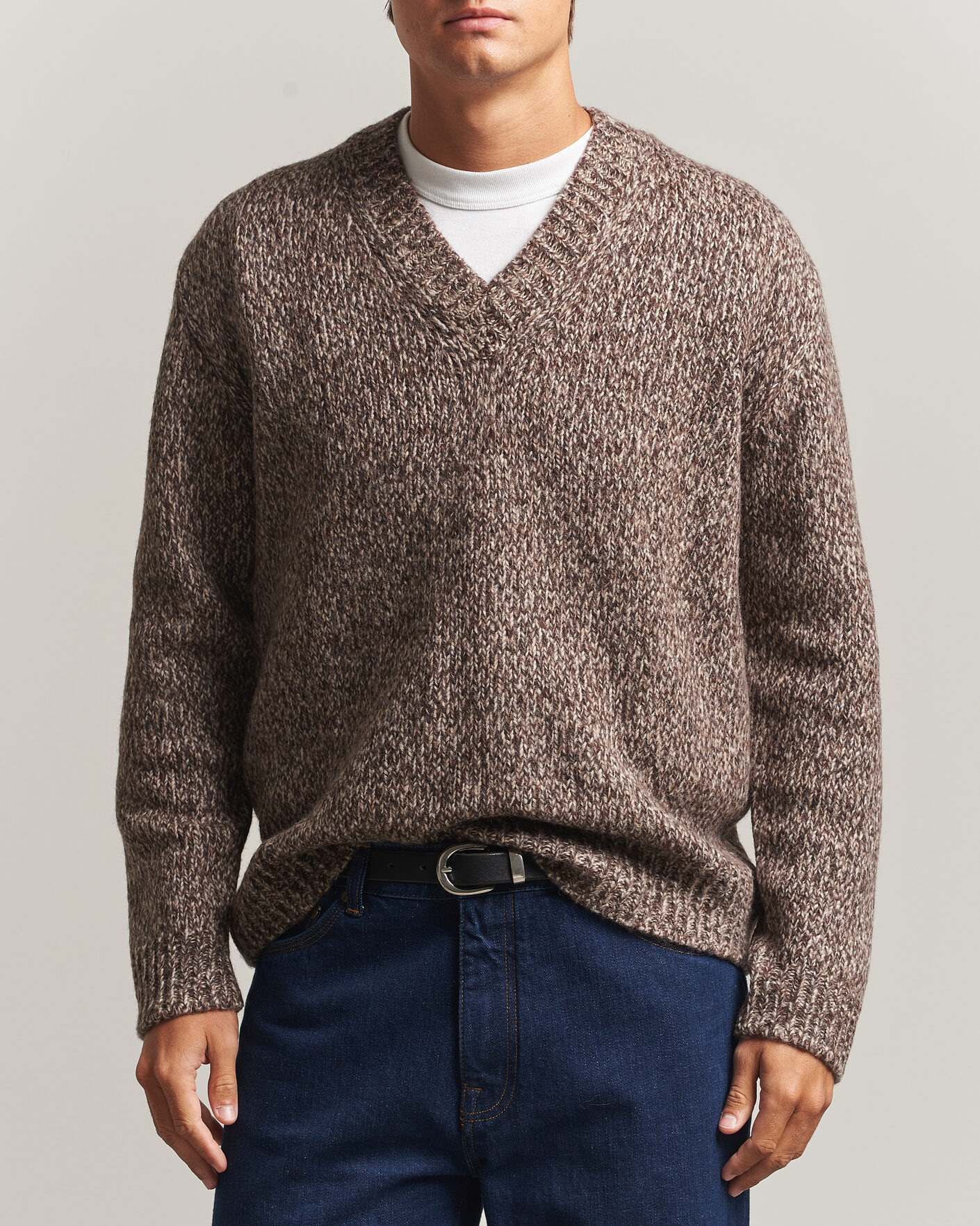 Herre | Gensere | NN07 | Flint Wool Knitted V-Neck Deep Truffle