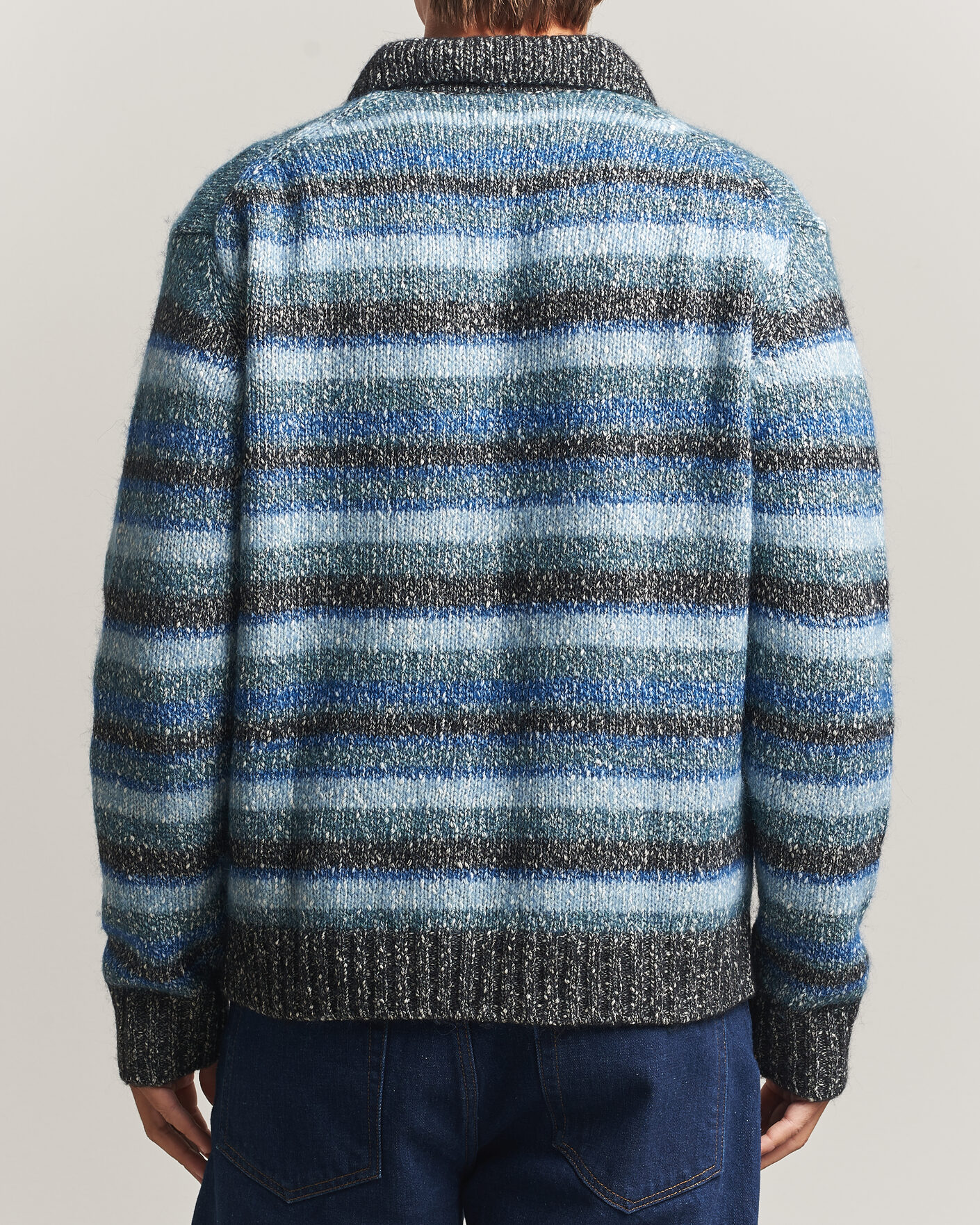 Herre | Gensere | NN07 | Erling Striped Knitted Polo Navy Multi
