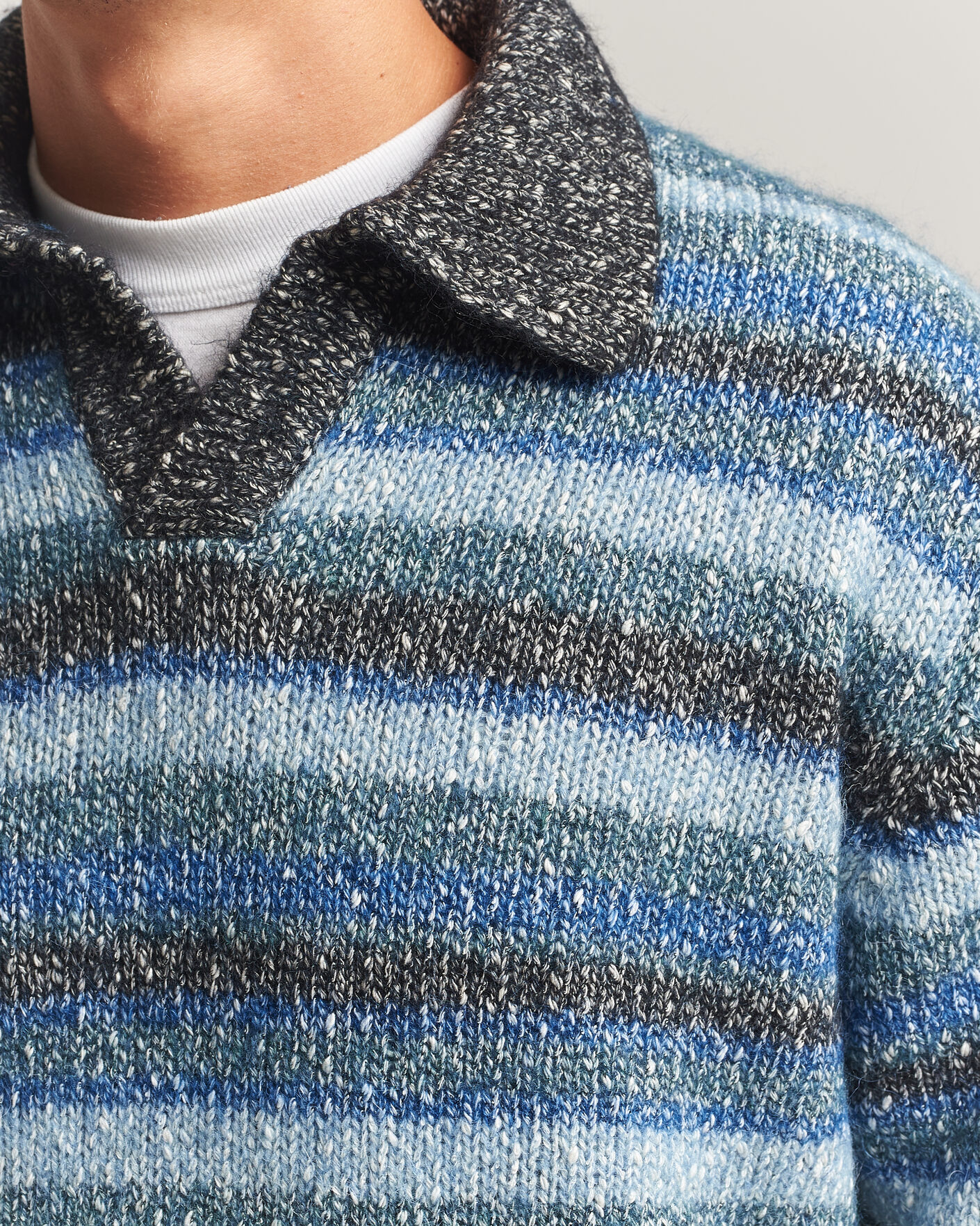 Herre | Gensere | NN07 | Erling Striped Knitted Polo Navy Multi