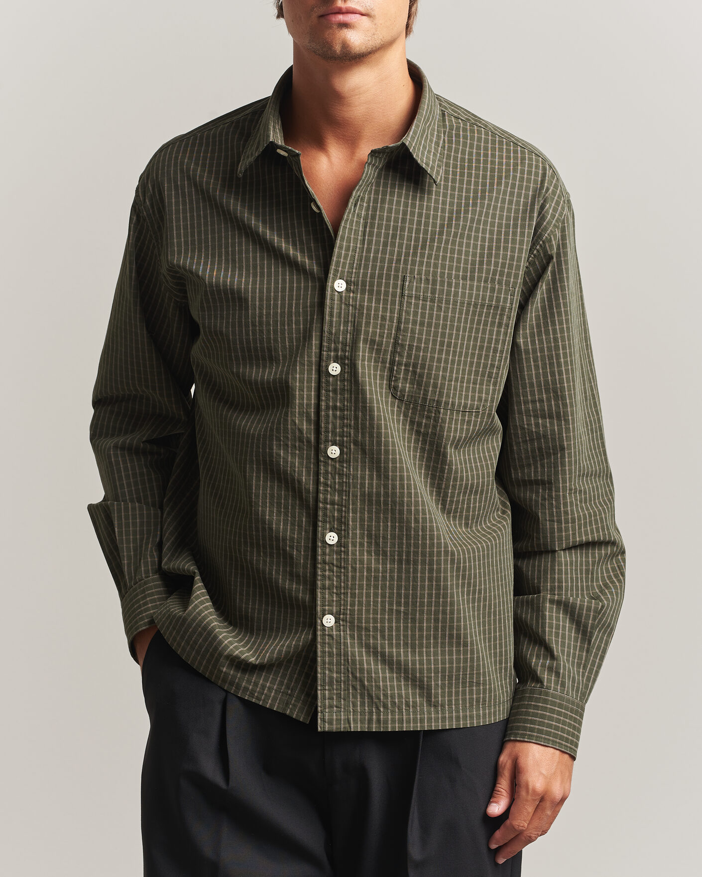 Herre | Skjorter | NN07 | Deon Peached Cotton Checked Shirt Green